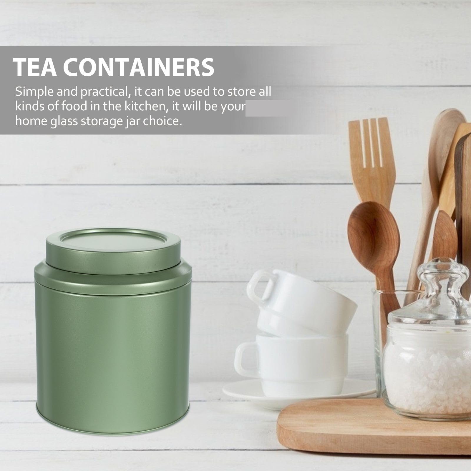 4 pezzi Barattolo ermetico for tè di latta Contenitore con coperchio sigillato for foglie caffè in grani Cibo Barattoli piccole dimensioni verde chiaro Per Casa