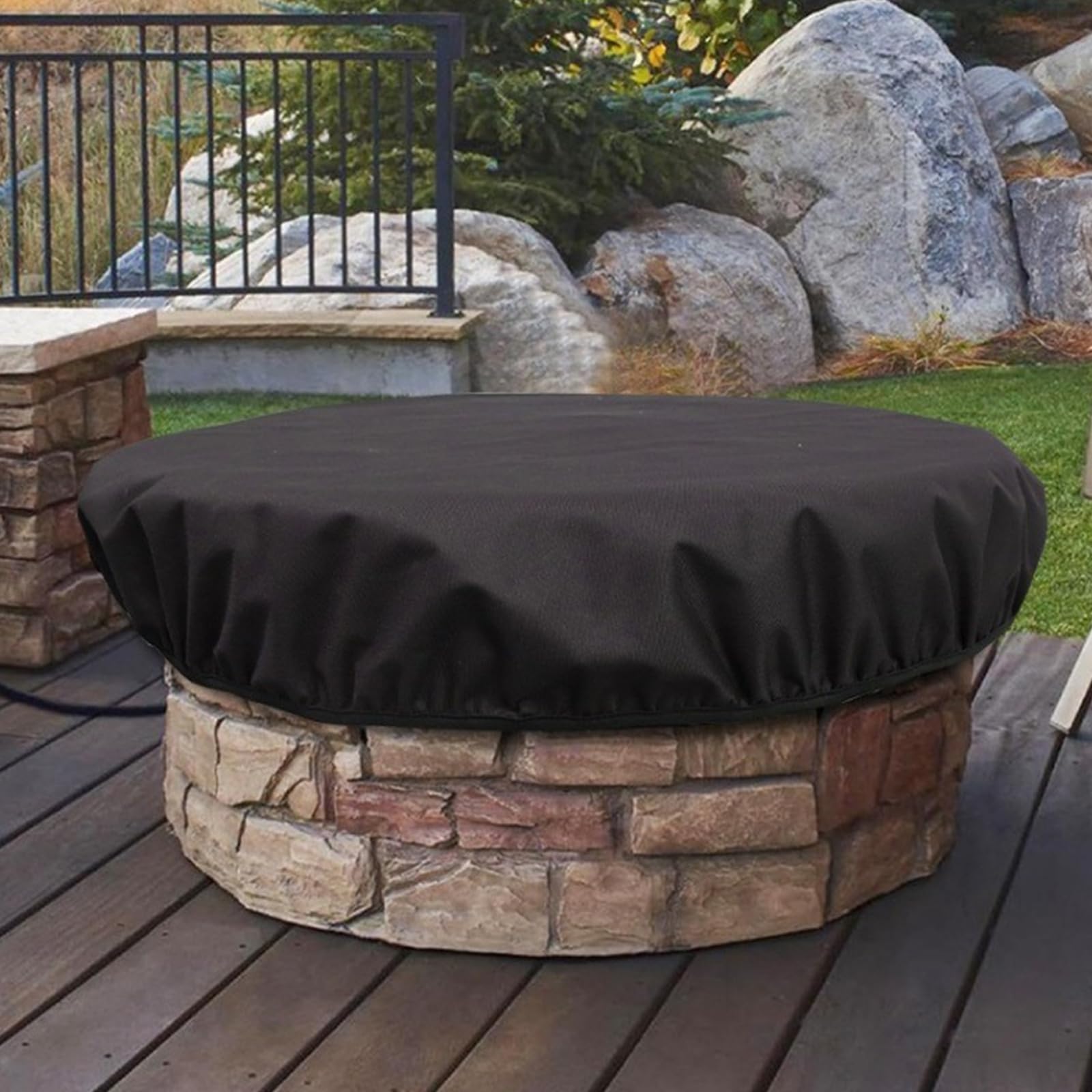 Custodia protettiva per braciere, copertura per focolare 600D, rivestimento Oxford Cloth in poliuretano, resistente e impermeabile, per braciere rotonde integrate (142,24 x 10,16 cm)