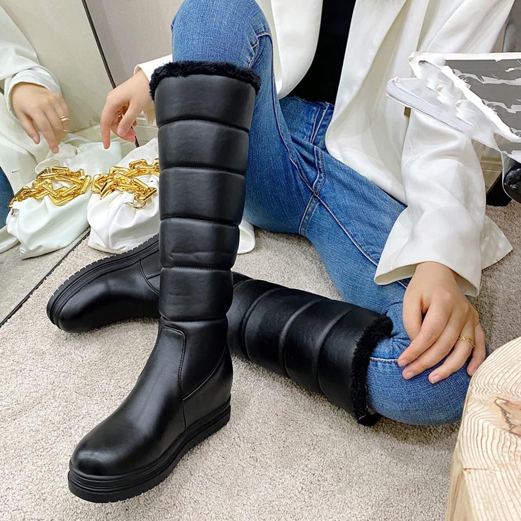 Women's Winter Knee High Tall Snow Boots Waterproof Rain Pull On Warm Fur Lined Wide Calf Snow Boot