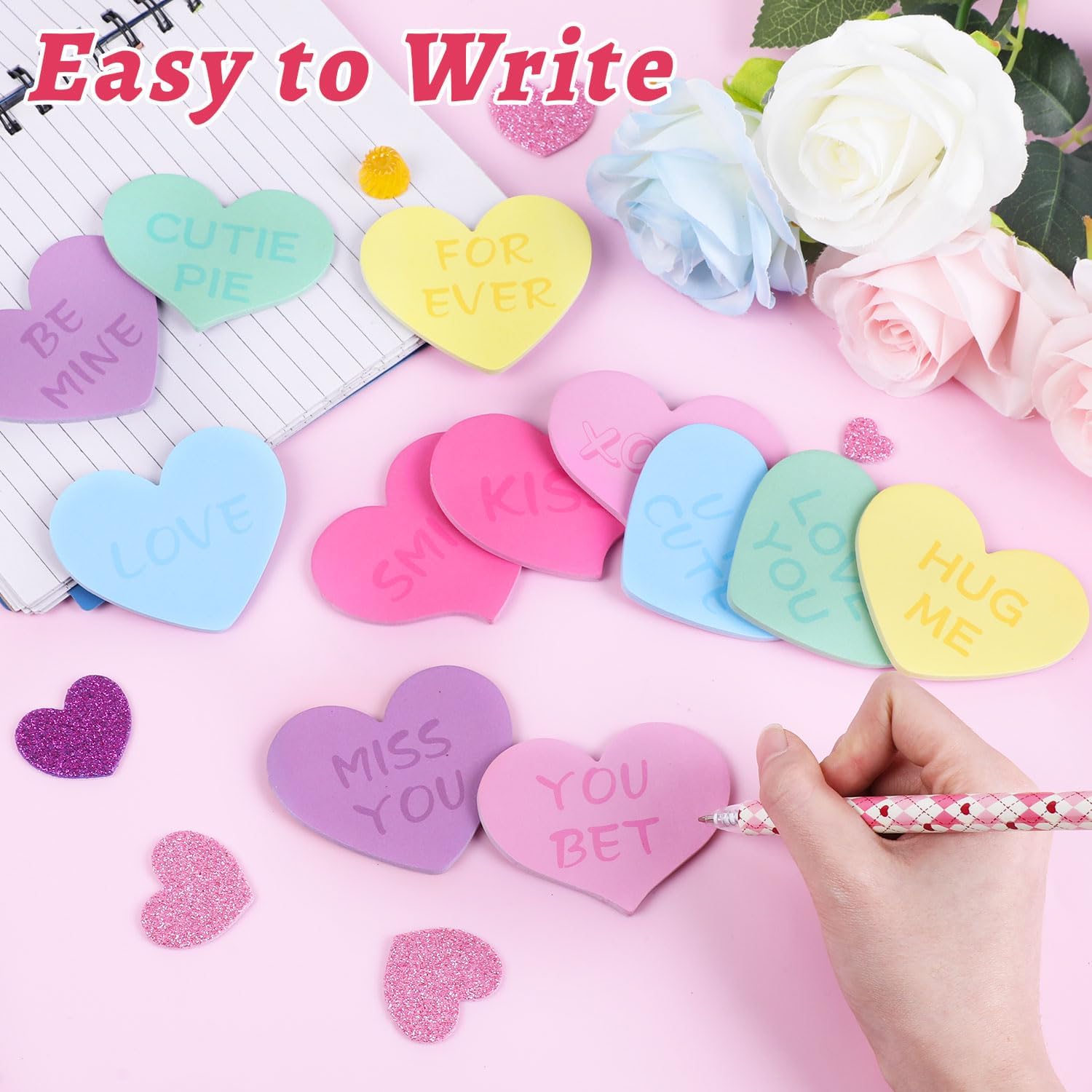 CCINEE 24pcs Valentines Day Heart Sticky Notes Bulk, Heart Shape Converation Notepads for Kids Adult Office School Valentines Day Party Favor Coworker Gift 720 Sheets - Image 3