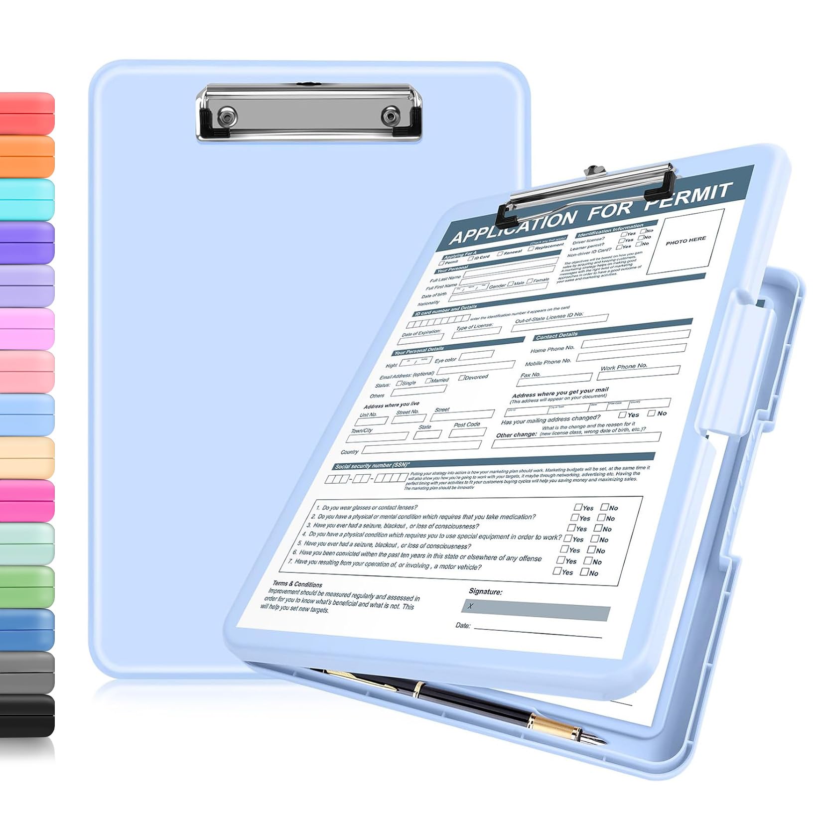 ANZNKU Clipboard with Storage 13x9.6 inches, Storage Clip Board Heavy Duty, Plastic Clipboard with Side Opening, Nursing Clip Board Foldable, Letter Size Smooth Writing for Work, Study(Light Blue)