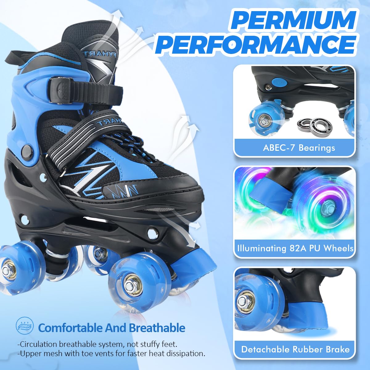 Patines ajustables para niños y niñas con ruedas iluminadas, azul y rojo