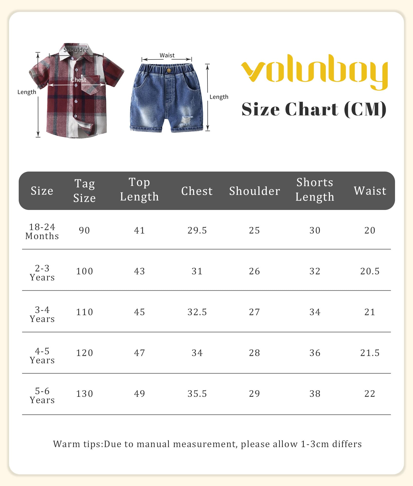 Volunboy Bebé Niño Verano Conjunto, Cuadros Camisa de Manga Corta + Jeans Shorts Traje Casual Ropa 2 Piezas