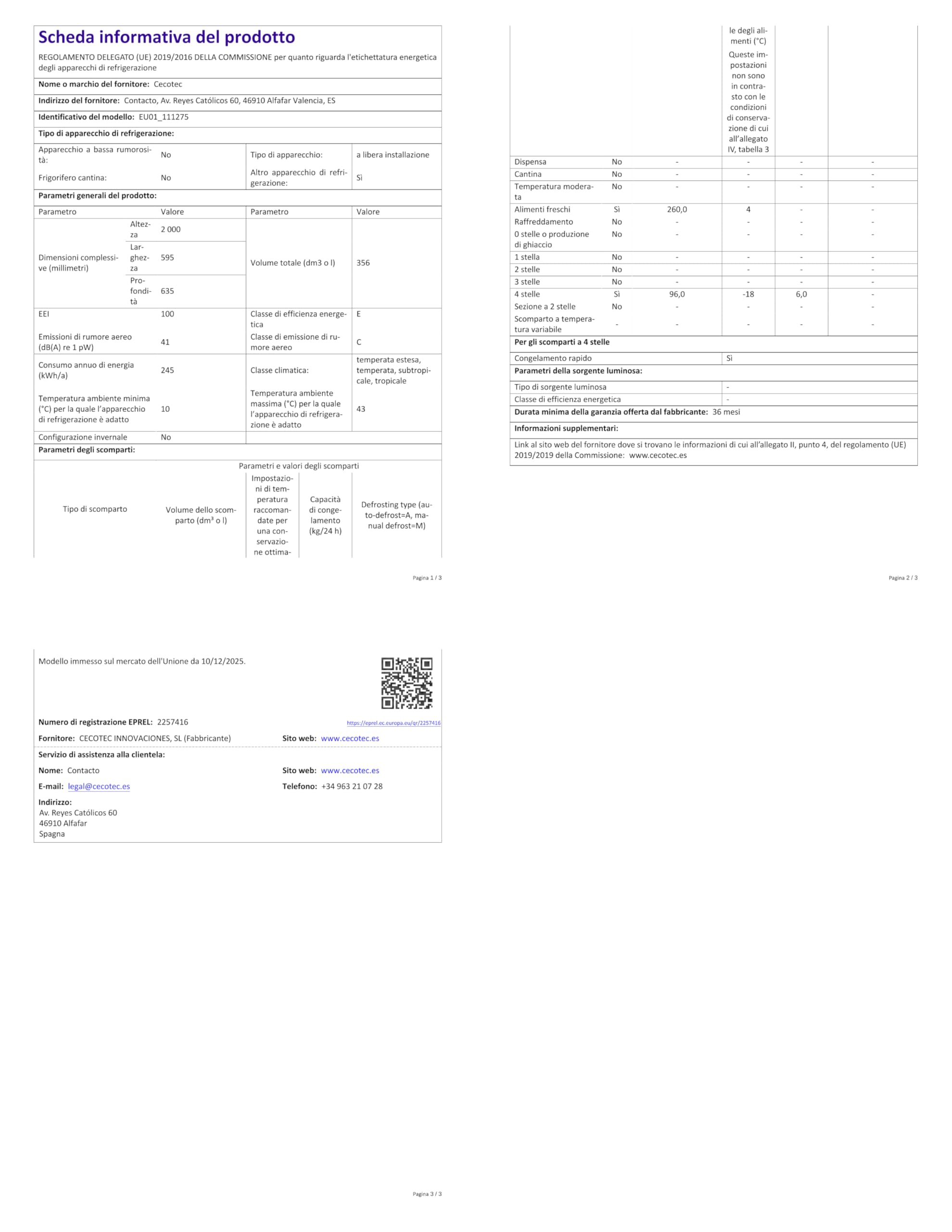 Cecotec Frigorífico Combi Total No Frost de 356L Bolero CoolMarket Combi 356i White E. 200cm de Alto, 59,5 cm de Ancho, Clase E, Tecnología Multi Airflow, FreshnessFlex y HumidityFlex HUB, Blanco