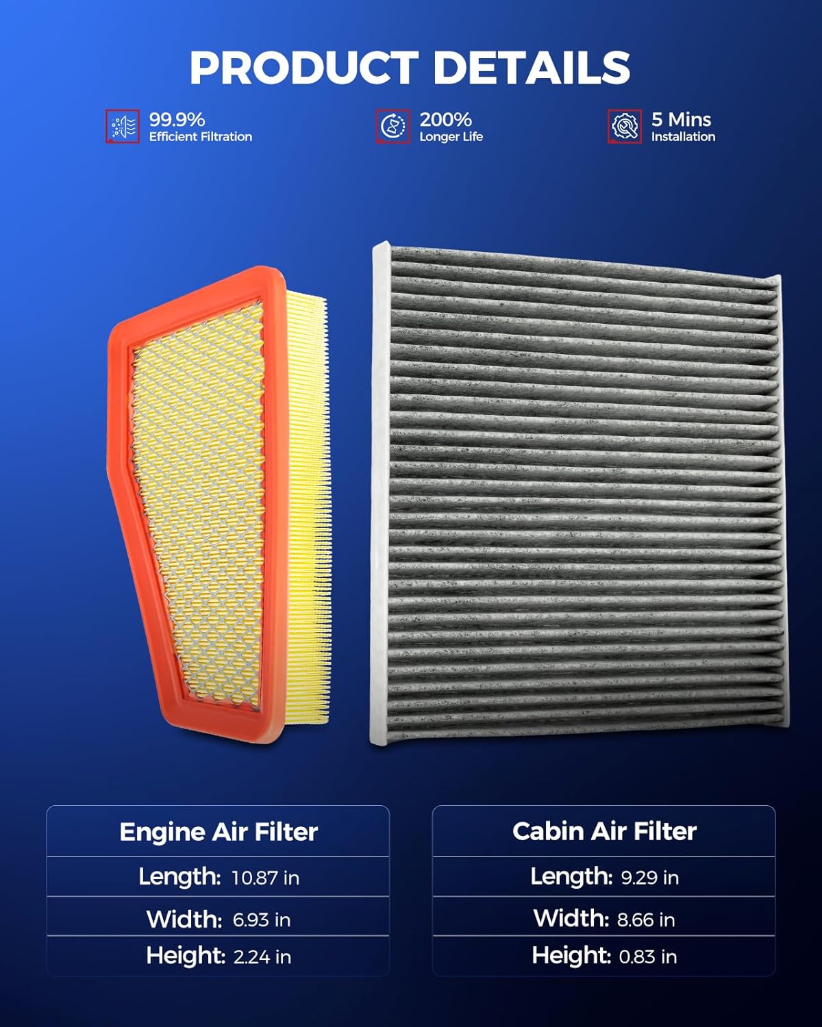 KAX Engine & Cabin Air Filter Kit, Replacement for Jeep Cherokee 2019-2022 3.2L, 2020-2023 2.4L, Replace# CA12371 CF12307