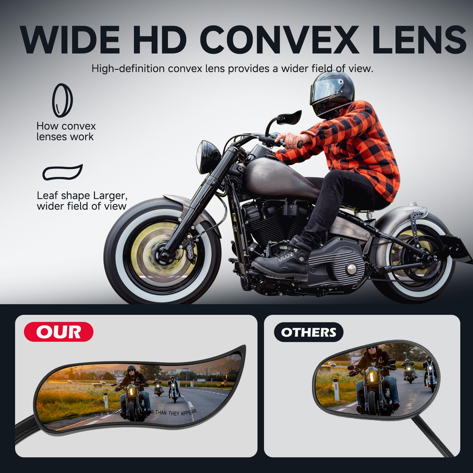 DREAMIZER Specchietti Retrovisori Moto Universali Filettatura M10 M8, Mini Retrovisore a Forma di Foglia Compatibile con Harley Touring Softail Sportster CVO e Altre Moto
