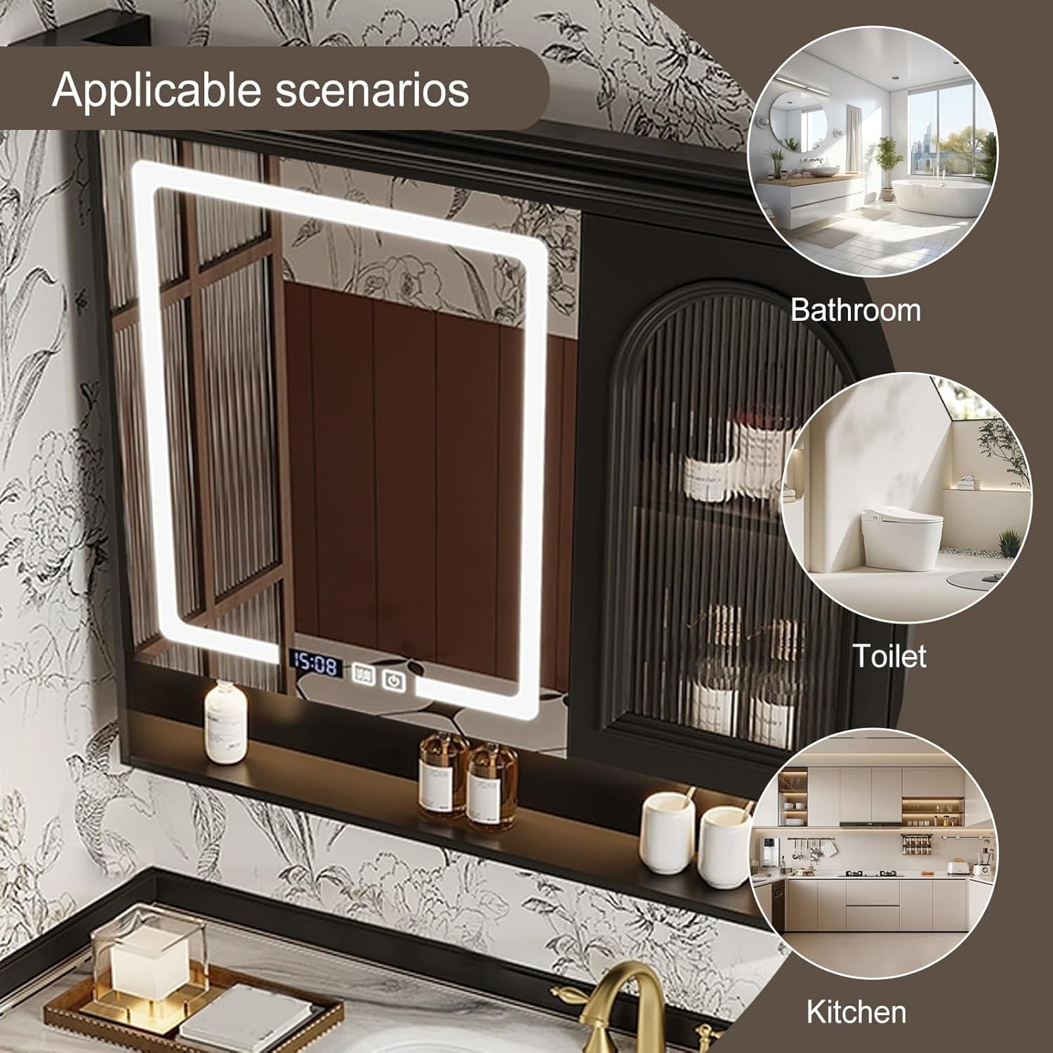 Modern Wall Mirror Bathroom Cabinet with Storage, Bathroom Furniture with Storage Shelves