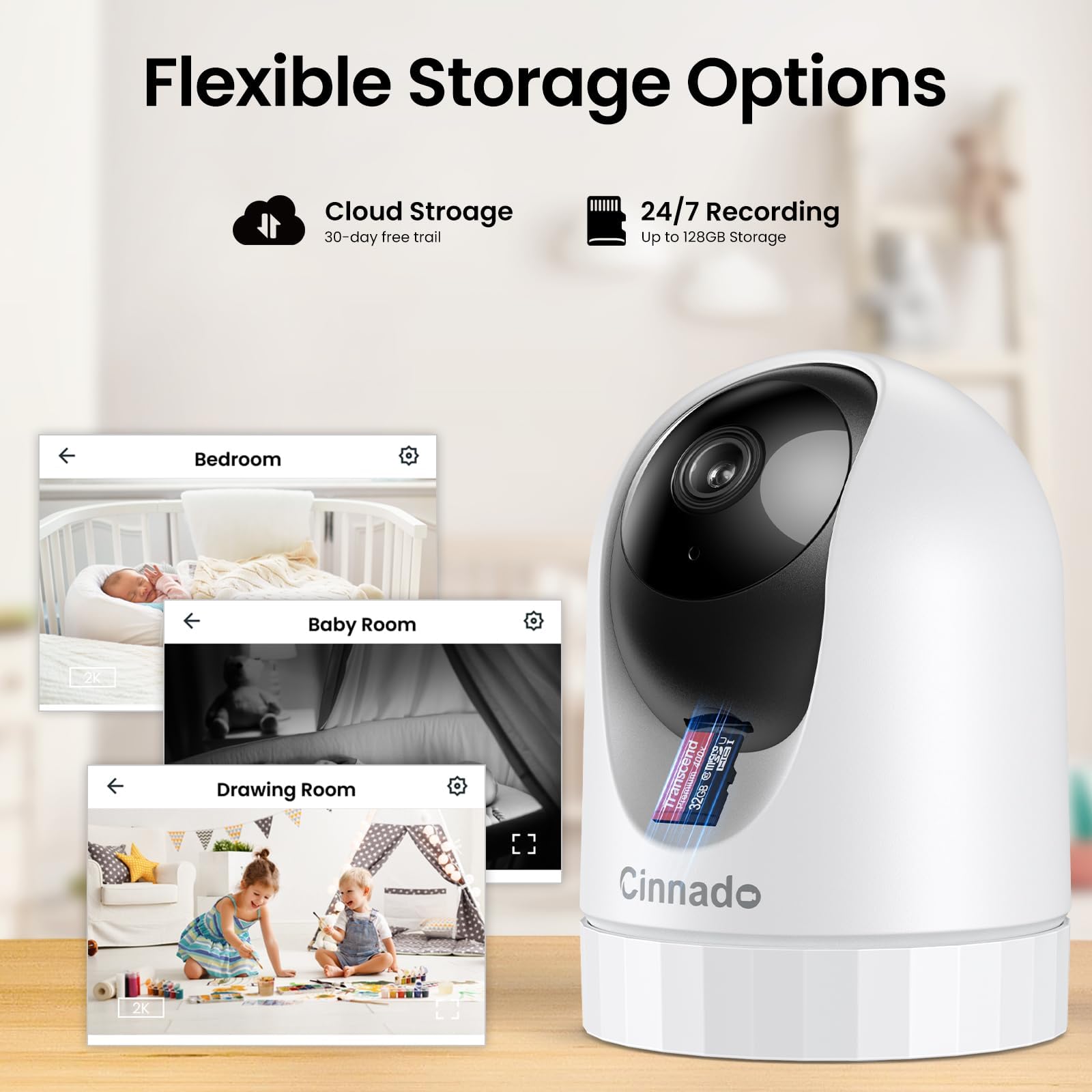 Cinnado Camara Vigilancia WiFi Interior - 2K Cámara Perros y Bebe con Seguimiento de Movimiento, Camaras Domicilio WiFi IP 360°, Visión Nocturna, 24/7 Grabación, Compatible con Alexa — view 7
