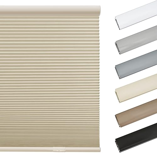 Keego Persianas opacas sin cordones para ventanas, cortadas a medida, para el hogar, cocina, dormitorio, oficina (beige, 100% opaca, 16 pulgadas de