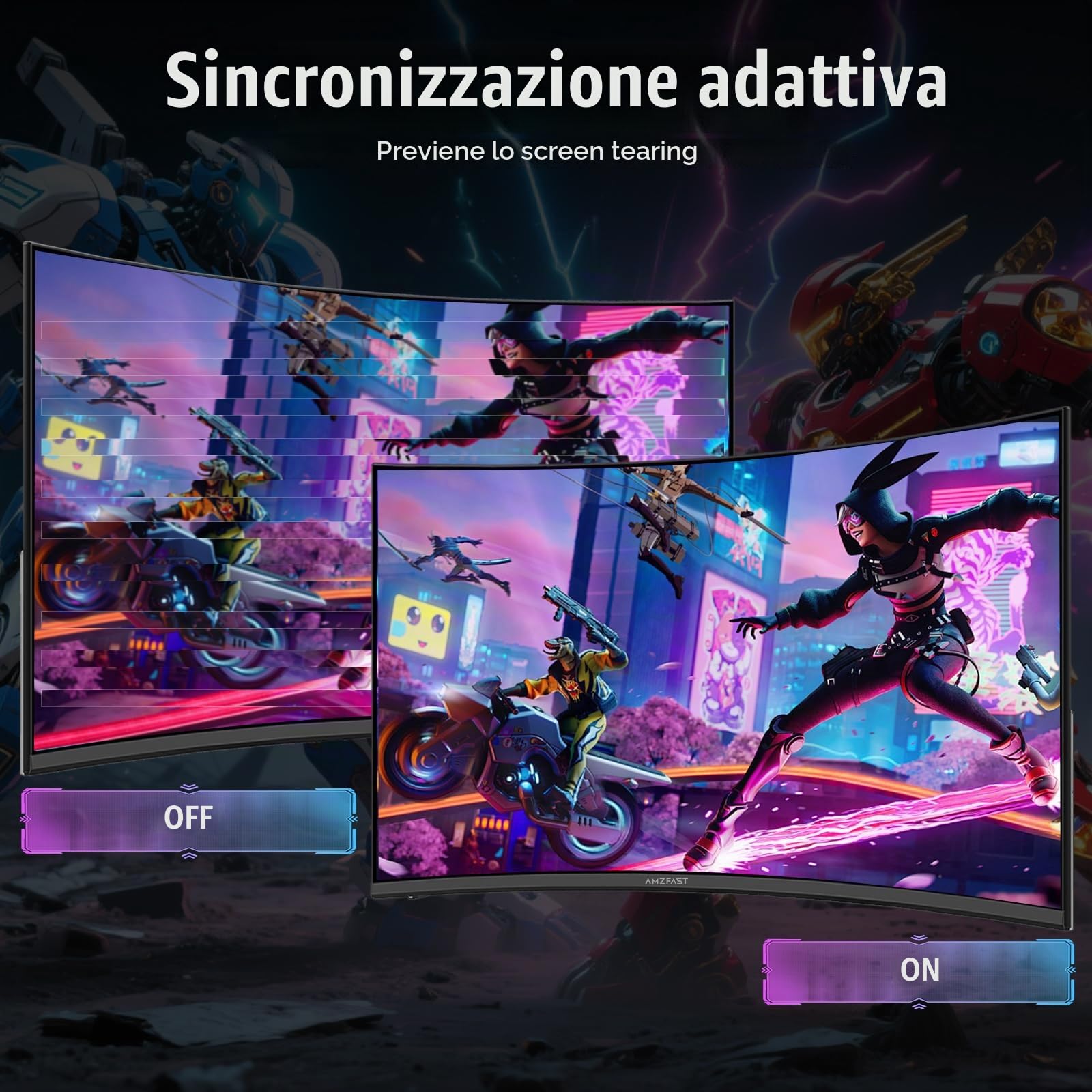 Amzfast Monitor Gaming, Schermo PC Gamer curvo 24 pollici - 240 Hz, FHD 1920 x 1080, sRGB 124% / DCI-P3 93%, 1 ms MPRT, anti-luce blu, adattatore Sync, VESA 75 x 75, AMZG24C1Pro