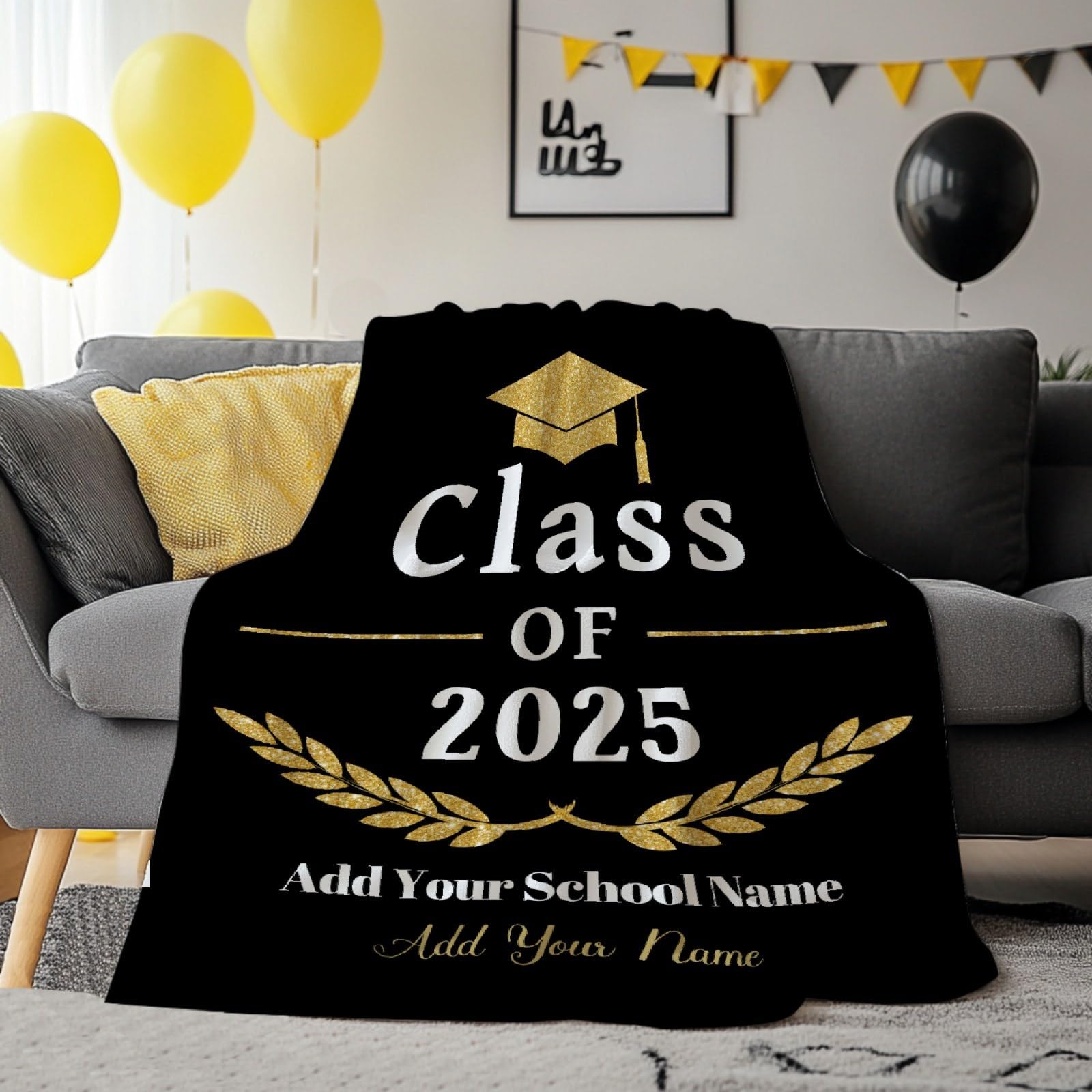 Personalized Graduate Blanket Class of 2025 Gift for Girls Boys Custom Graduation Name Flannel Throws-Super Soft Lightweight Summer Blankets Anniversary Decorations for Couch Sofa-90