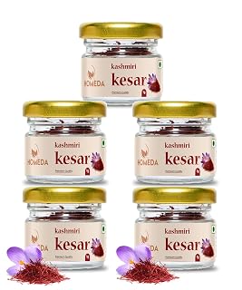 Homeda Kesar Saffron Original 5g / Pure Keshar Original Kashmiri Kesar | Kumkuma Puvvu Safron, Kungumapoo for pregnant women, Zafran, Kasar, Kumkumapoovu, Keser, Certified Grade A (5 Packs of 1g)