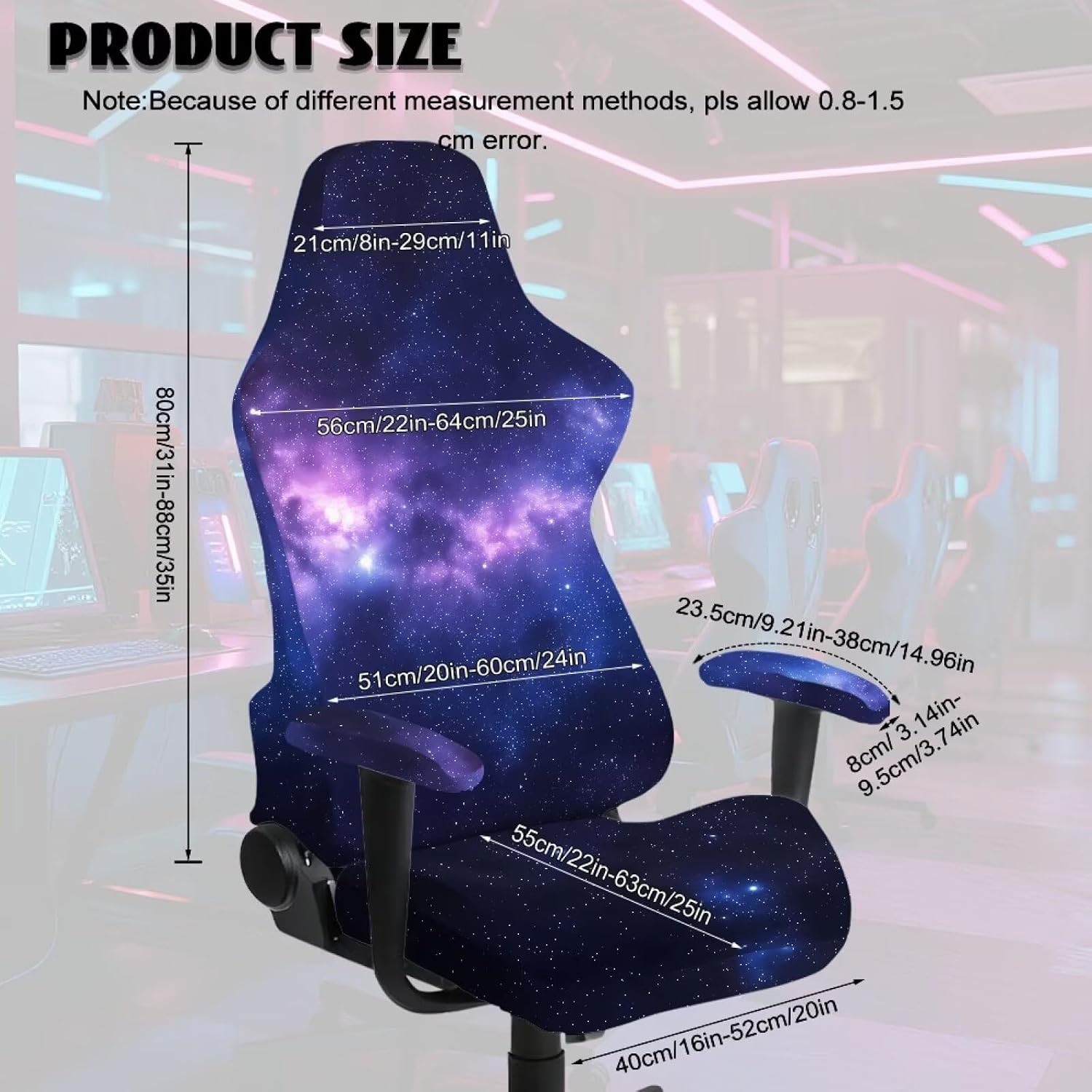 Galaxy Game Chair Cover 4-Piece Game Chairs Protector Cover Fits PC/Office Recliners Soft Furniture Protector Anti-Scratch & Washable for Gamer/Work
