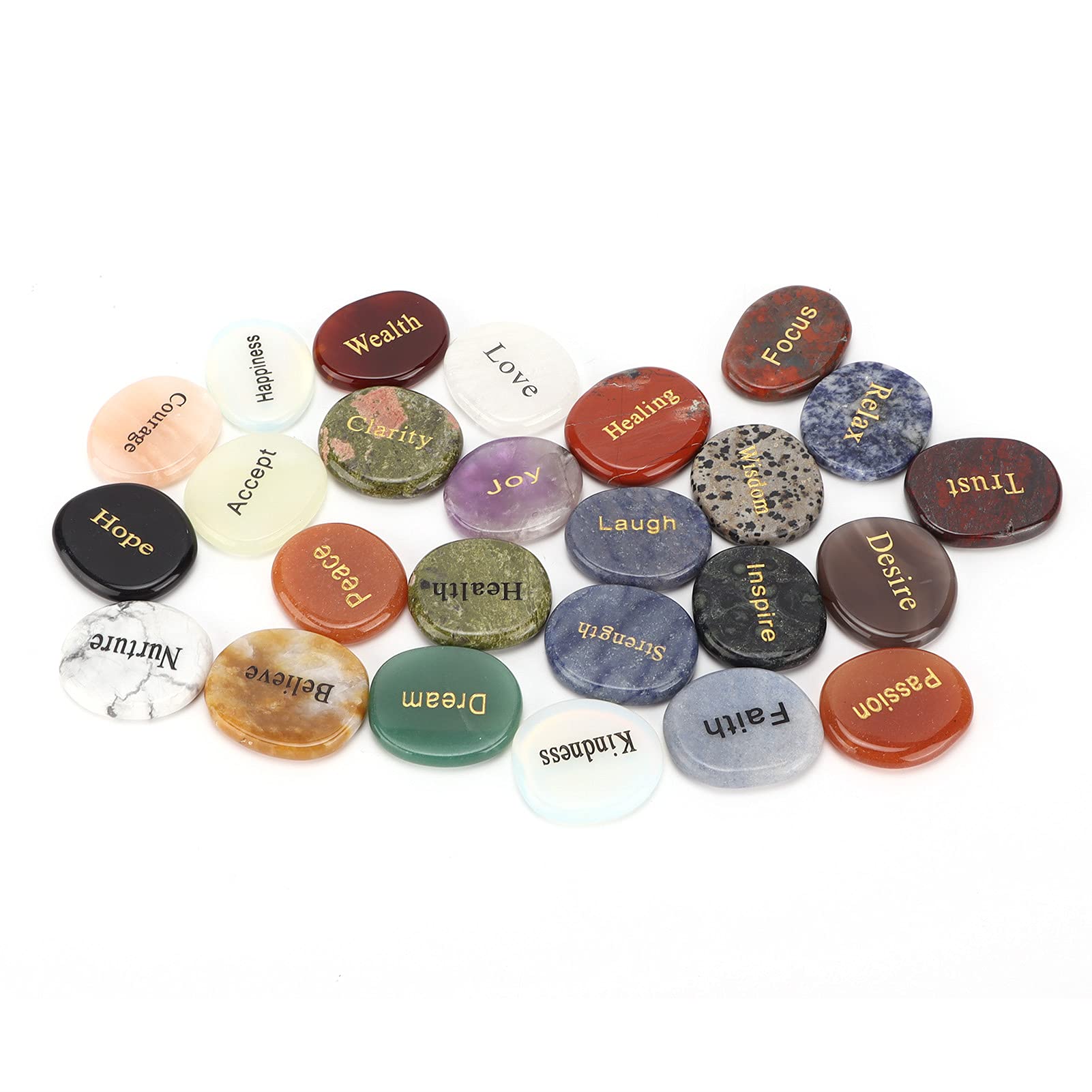 Lot de 25 pierres de rivière, pierres runiques ornementales décoratives avec mots de bénédiction gravés, pierres d'aménagement paysager de jardin, galets polis pour remplissage de vase de décoration d