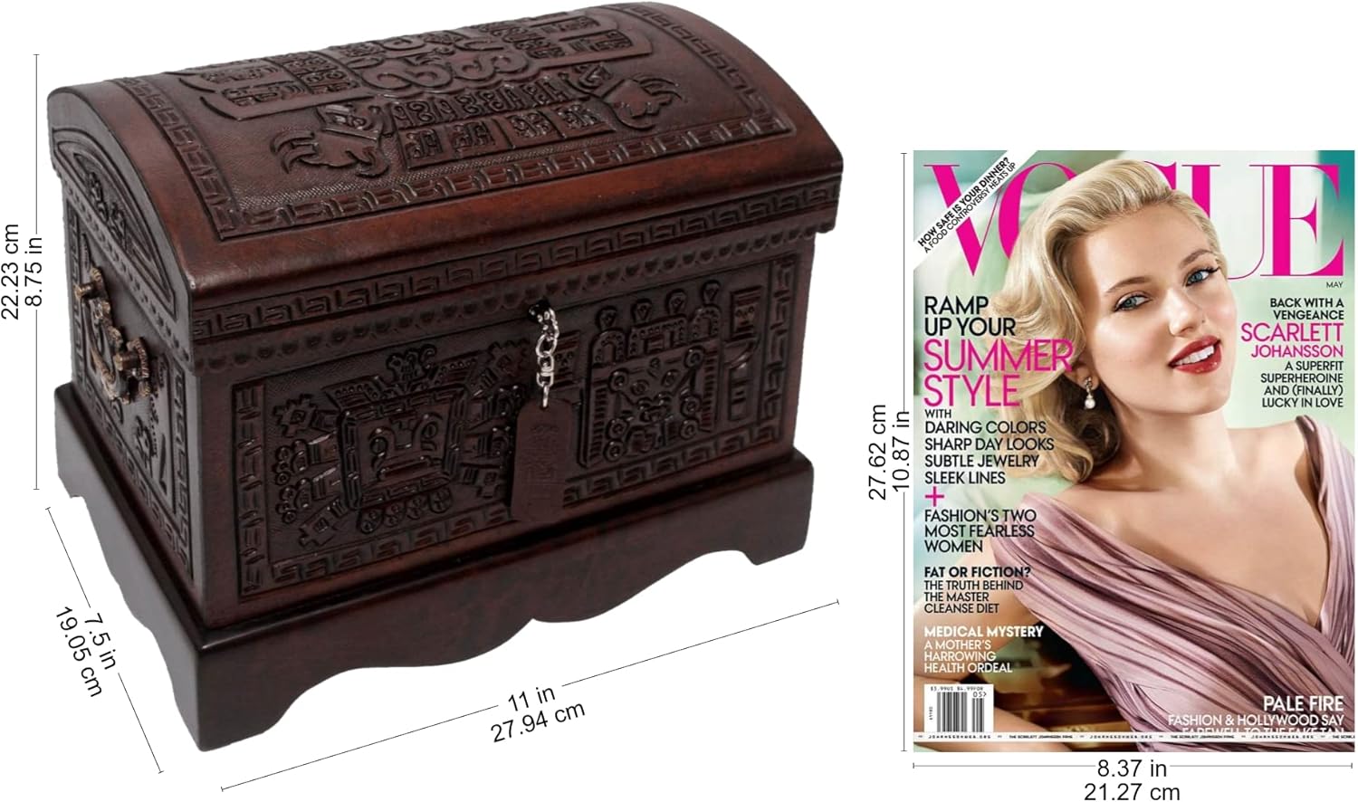 NOVICA Tooled Leather And Wood Handcrafted Treasure Chest Jewelry Box With Organizer Tray, 'Inca Domain'