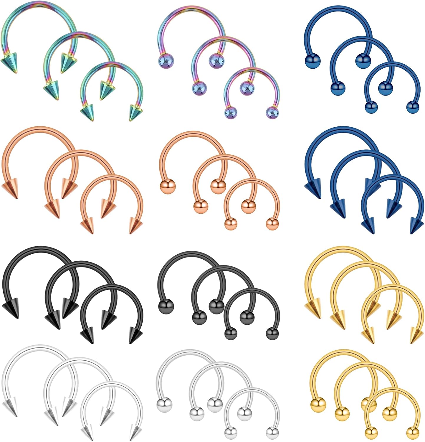 DOPENSPI 16 stuks neplippiercing, 4 stijlen nep lipring roestvrij staal clip op vampiertanden ring nep slangenbeet niet-piercing neusringen hoepel voor vrouwen mannen Halloween