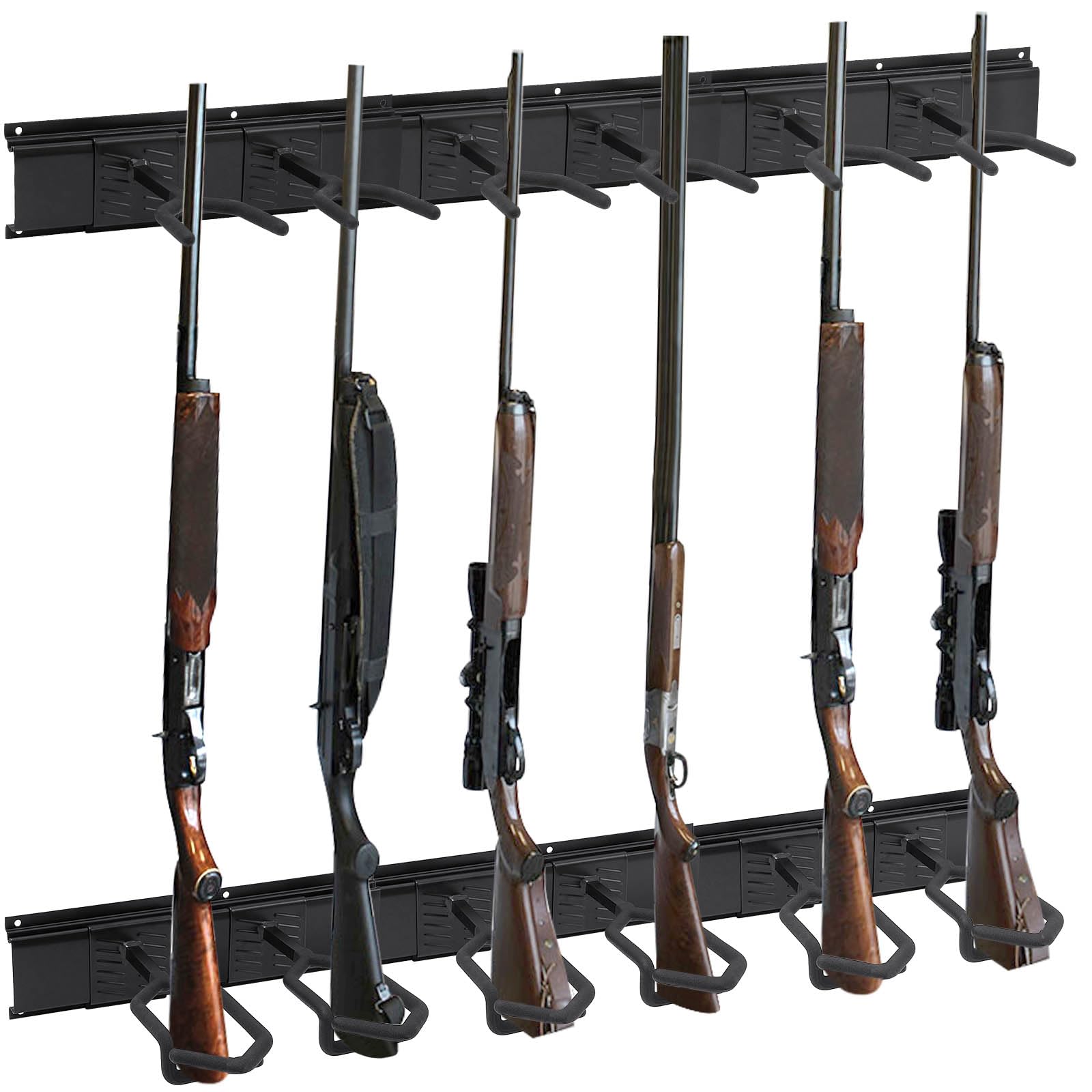 Gisafai 1 estante de metal ajustable para armas, montaje en pared, soportes de acero para armas de interior, soporte para pistola de 6 ranuras, soporte de exhibición negro con acolchado suave para