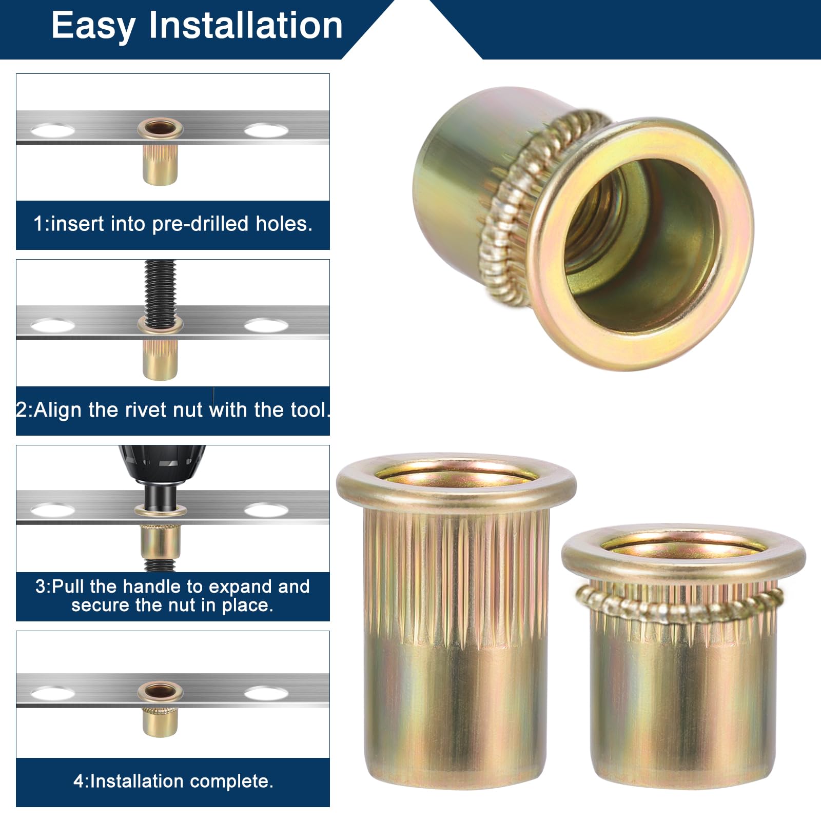HSEAMALL 100PCS M8 Dado Rivetto Zincato In Acciaio Al Carbonio Rivet Dado Utensile, Testa Piatta Inserto Filettato Nutsert Rivnuts