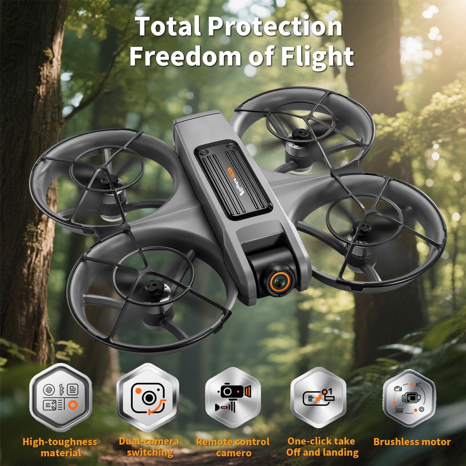 4.5" HD Screen Remote Control Drone with 2K Dual Camera & Brushless Motors, 360° Protection Safety Quadcopter, Auto Hovering, 3D Flips, Headless Mode, Follow Me, LED Light, WiFi FPV, 2 Batteries 30 Min Flight, Great Gift for Adults, Kids, Beginners