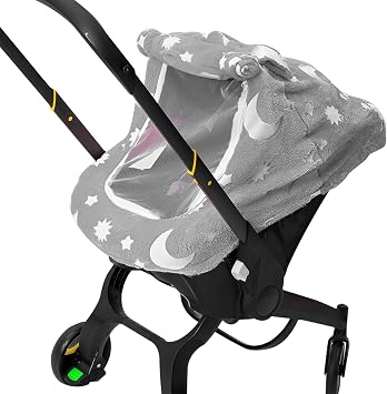 Baby Car Seat Cover,Baby Carrier Cover with Zipper Peep Windows, Plush Infant Car Seat Canopy,Breathable & Insect Mosquito Net Protection for StrollerGrey