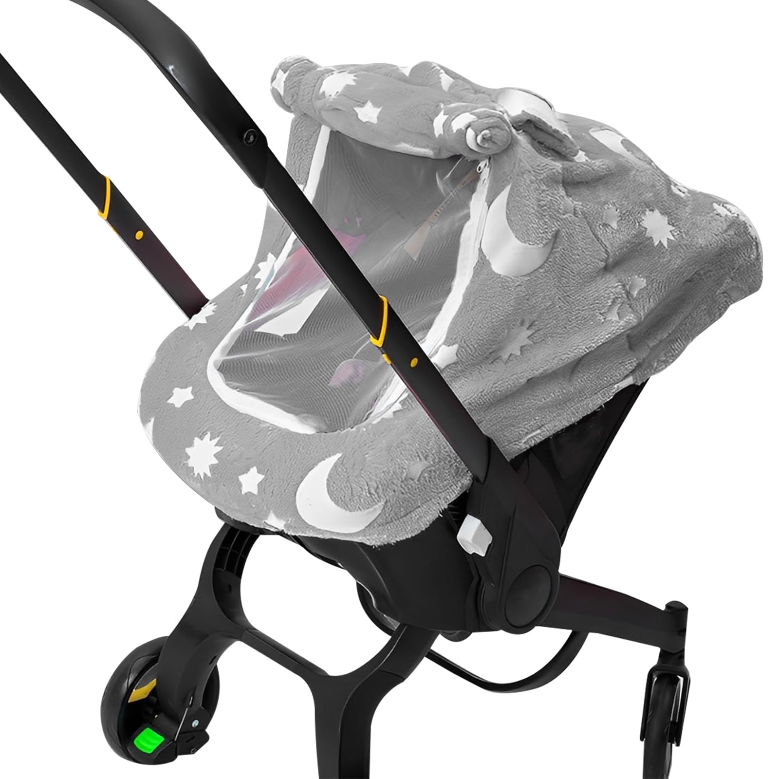 Baby Car Seat Cover,Baby Carrier Cover with Zipper Peep Windows, Plush Infant Car Seat Canopy,Breathable & Insect Mosquito Net Protection for Stroller(Grey)