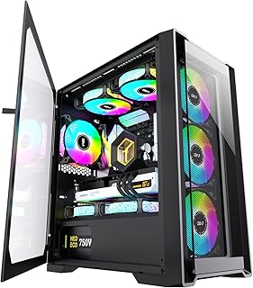 GIM Mid Tower PC Case Gaming Case with Opening Tempered Glass Side Panel, Double Front Dustproof Gaming Computer Case, USB 3.0 I/O Port, 2 Magnet Dust Filters, Mid-Tower Case Without Fans