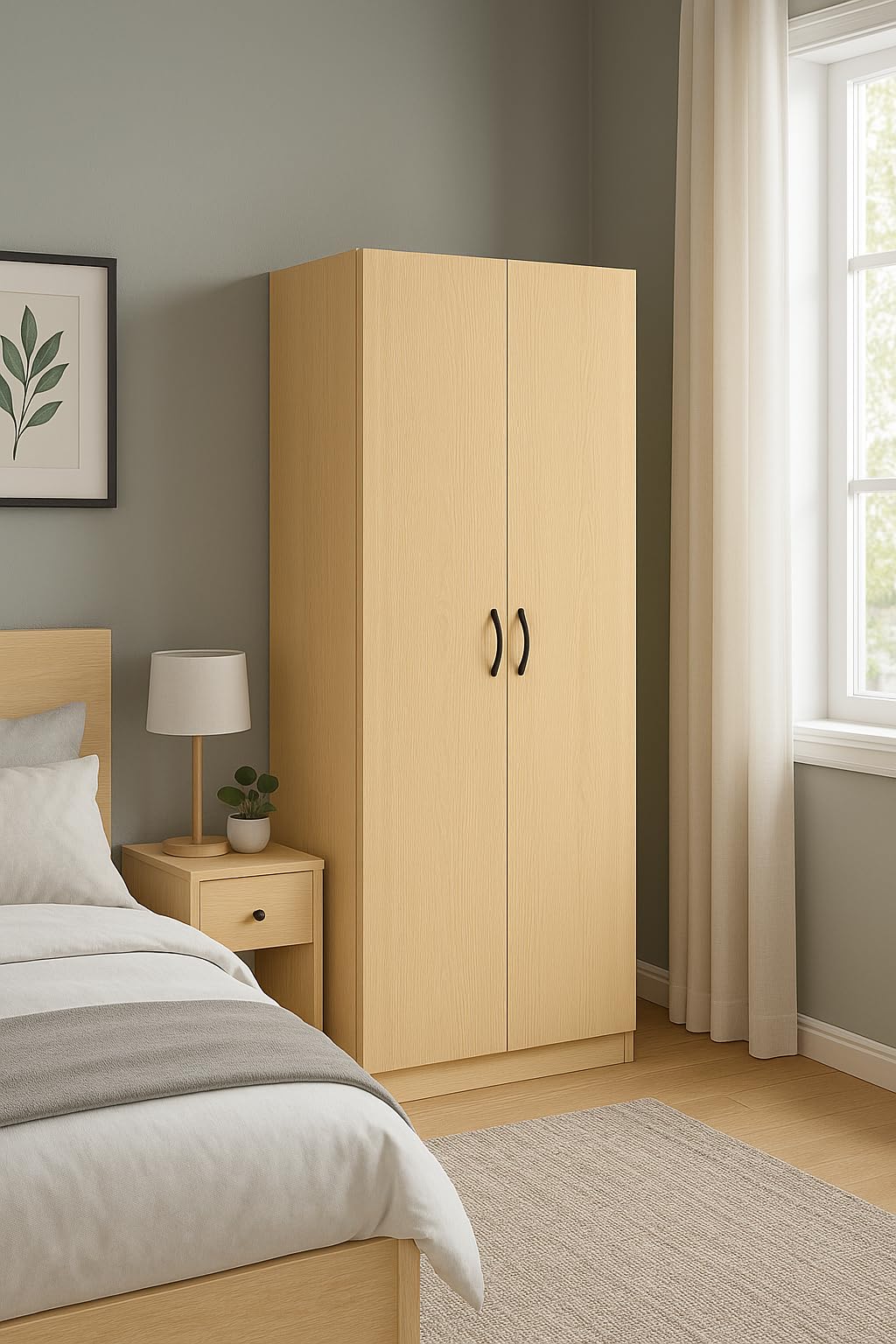MATTERHORN LuxeStore 2-Door Wardrobe –V | Modern Bedroom Closet with Lock, Shelves & Hanging Rod 1830mm (H) X 750mm (W) X 460mm (D) | Durable Build | Free Installation (Almond Beige)-image-42