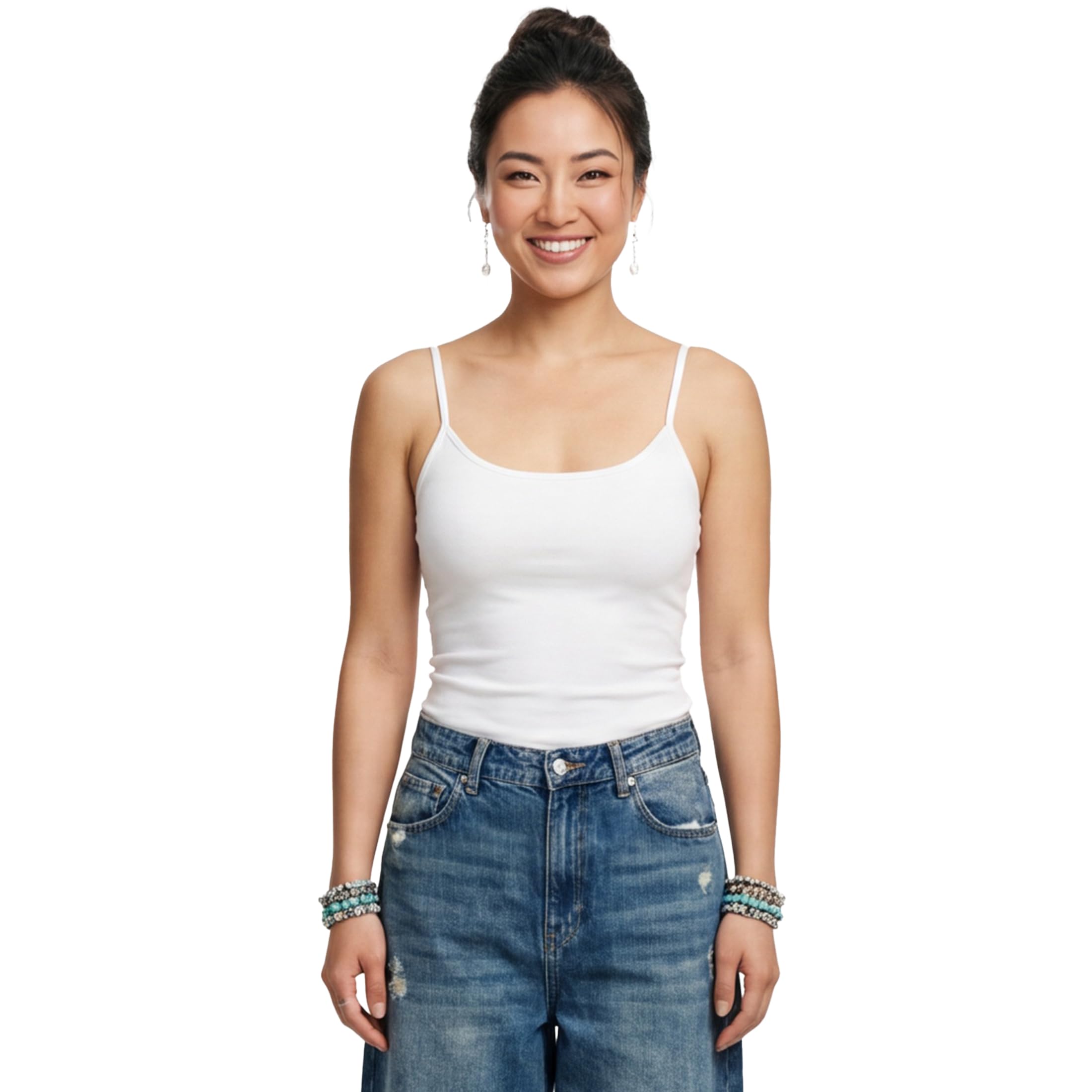 Emmalise Women's Basic Casual Long Camisole Adjustable Strap Cami Layering Top