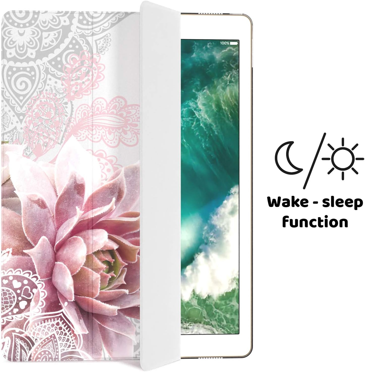 Mertak Case Compatible with iPad 11 inch A16 2025 2022 Pro 13 12.9 Air 7 6 5 4 3 10.9 10.2 10th 9th 8th Mini A17 Boho Flower Pink Cactus Plants Mandala Lace Protective Cover Succulent Clear image 4