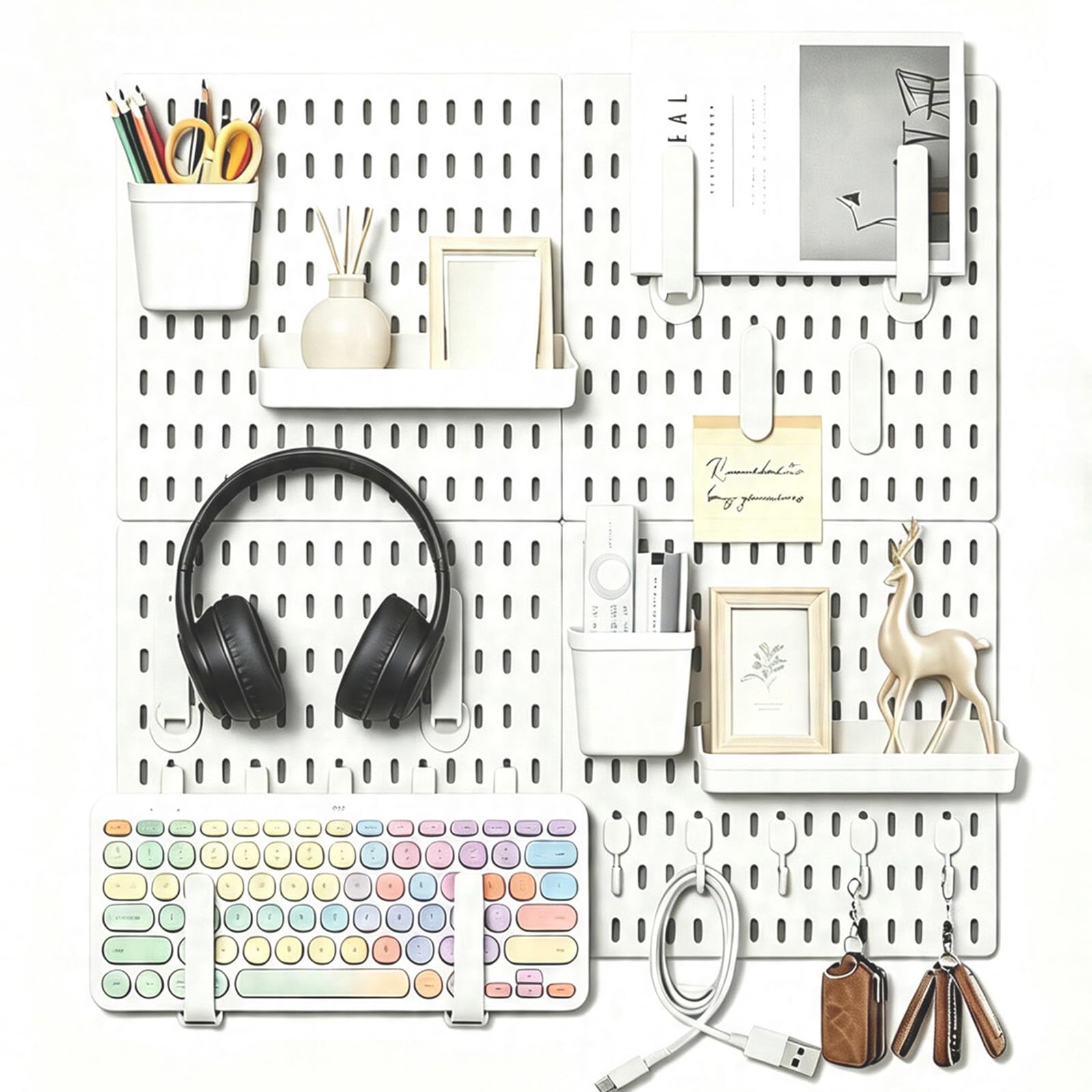 Set di 4 pannelli forati e 20 accessori, set combinato di pannelli forati, per stoccaggio, organizzazione e decorazione, combinazione libera
