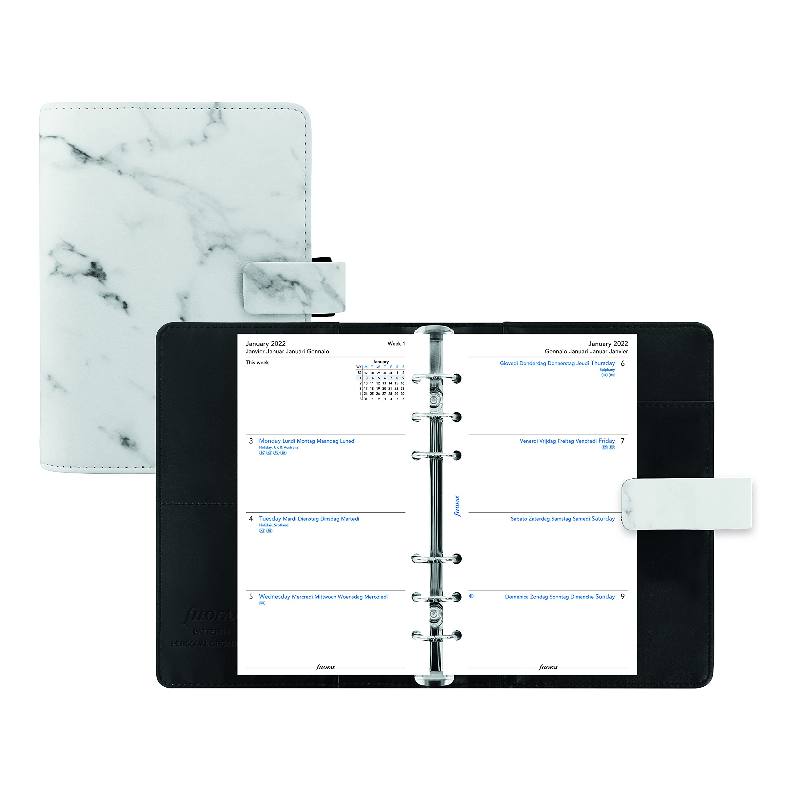 Filofax Architexture Organizer, persönliche Größe, Marmor – Marmor, Lederoptik, sechs Ringe, Wochenansicht, Kalender 2022 (C028701-22)