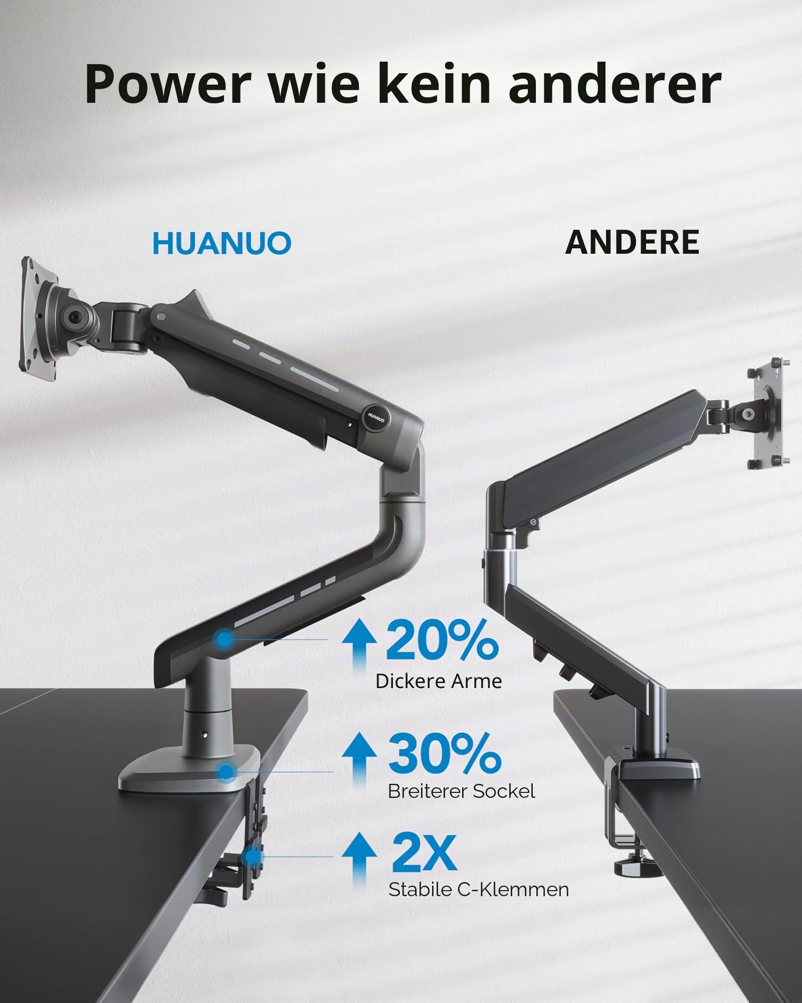 HUANUO Monitor Halterung für Ultrawide-Bildschirme bis 49 Zoll, Hält 18 kg, Ultrawide Bildschirmhalterung, Vollständig Verstellbarer Monitorarm mit C-Klemme, Durchbruchbasis, max. VESA 100x100mm