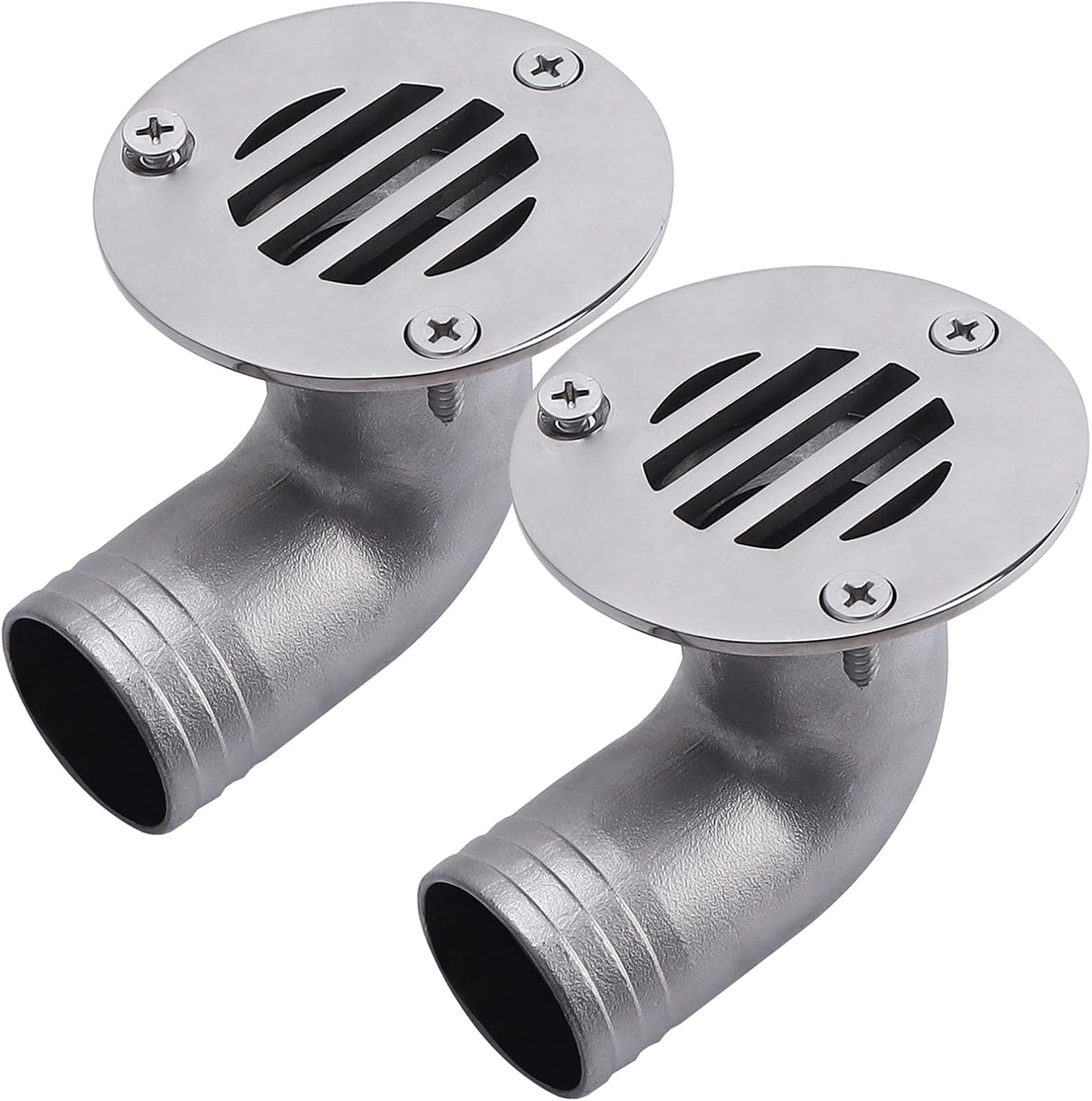 NovelBee 2pcs Boat Bend Floor Drain,90 Degree Marine 316 Stainless Steel Heavy Duty Thru Hull Drainage Scupper,1-1/2 Inch Marine Water Draining with Screws for Yacht Deck