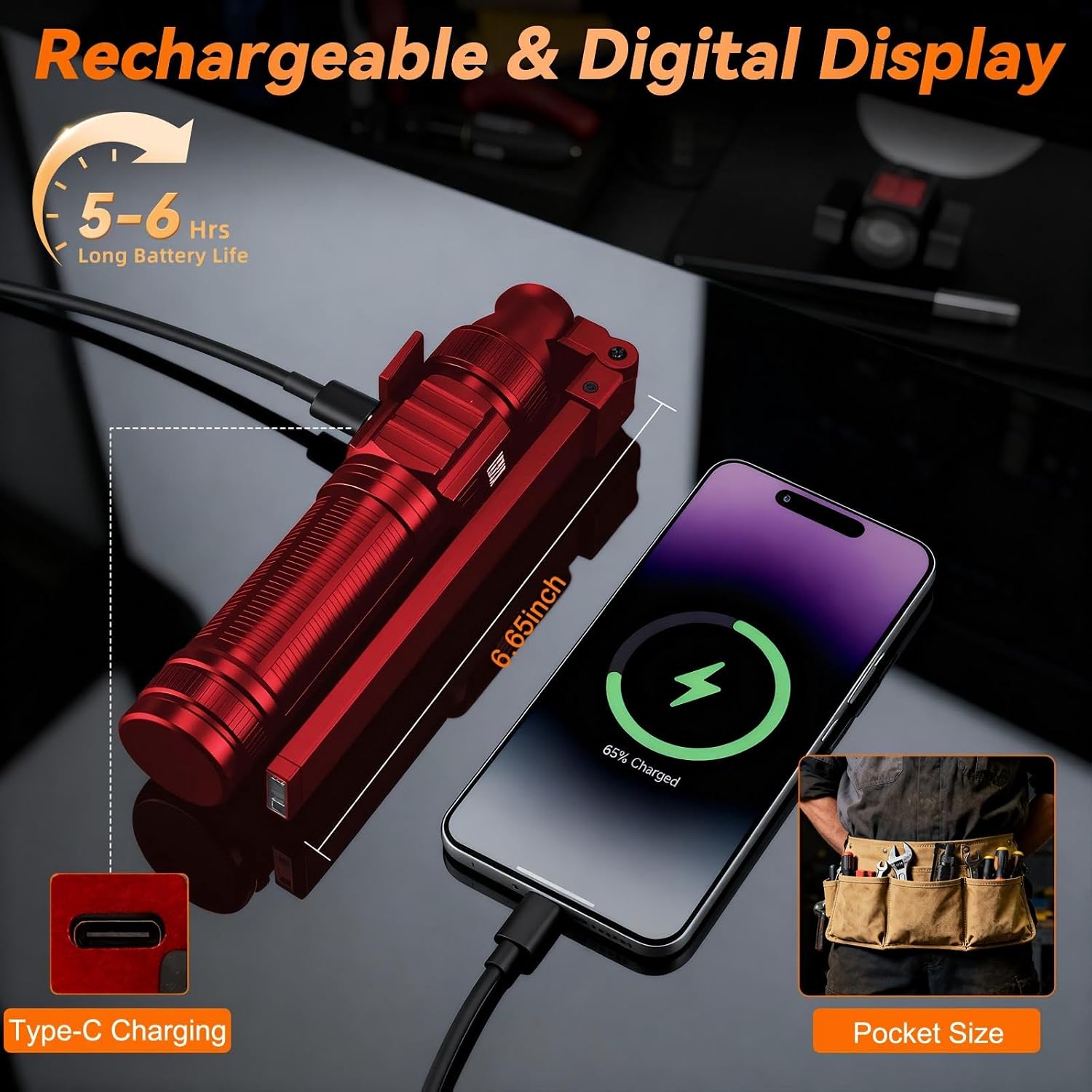 4Pack Magnetic Rechargeable LED Work Light RED image 4