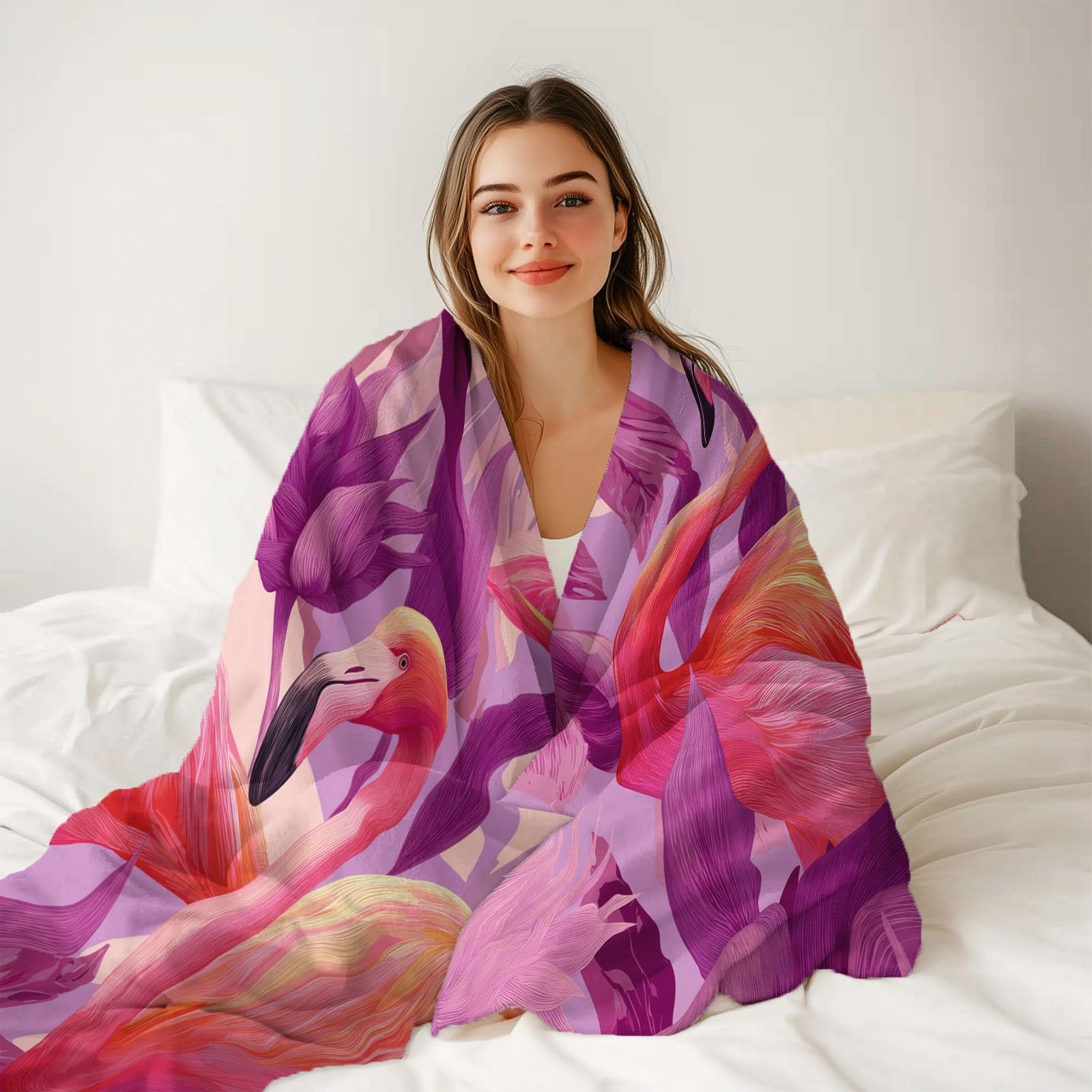 Decke Flanell 150 x 200 cm Geschenke für Frauen und Männer - Fantasie Tiere Flamingo Witzige Geschenke für Freunde zu Weihnachten und Geburtstag, Lila