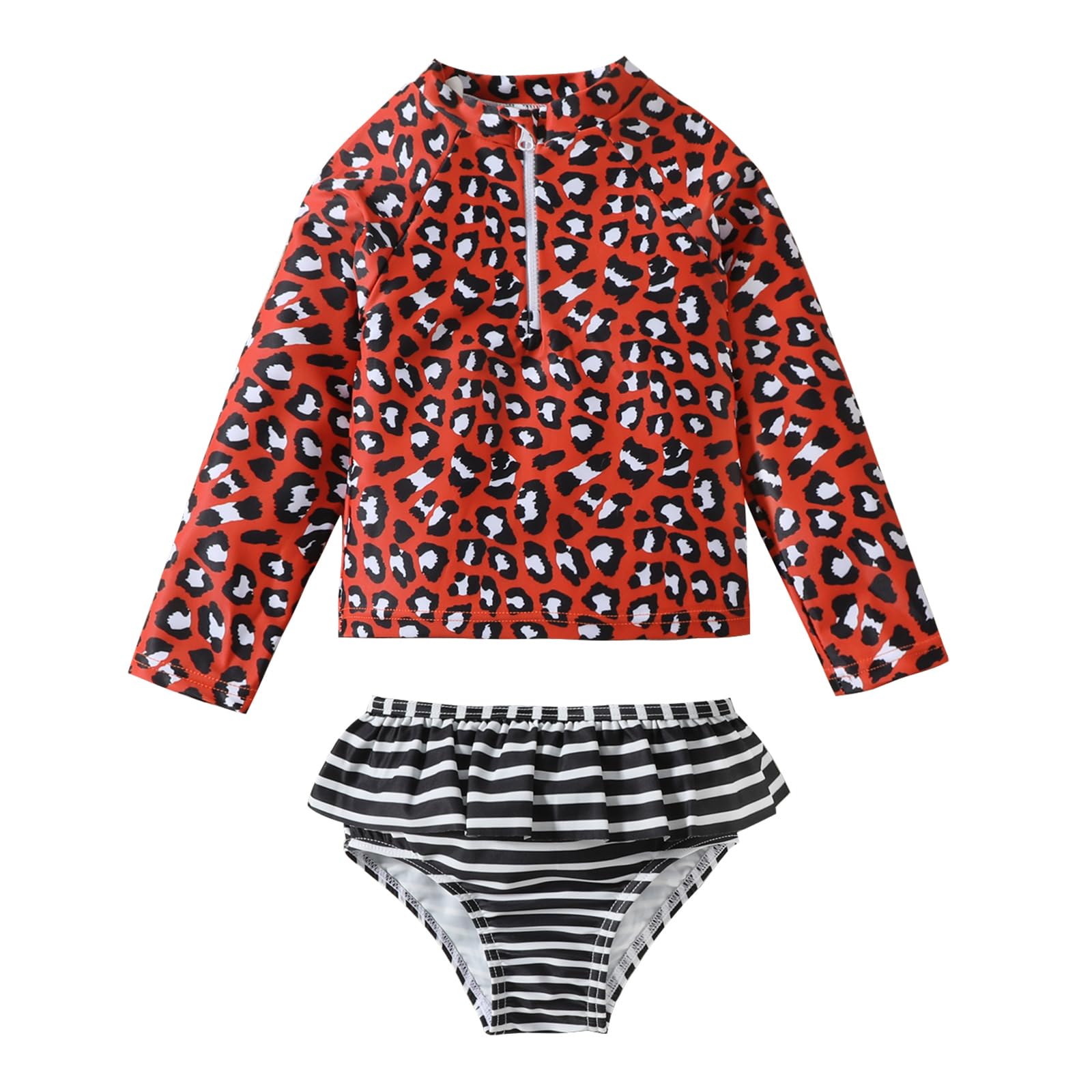 DREAM BUS Toddler Girls Long Sleeve Swimsuit 2 Piece Rashguard Set Sun Protection Baby Girls Bathing Suit Kids Swimwear