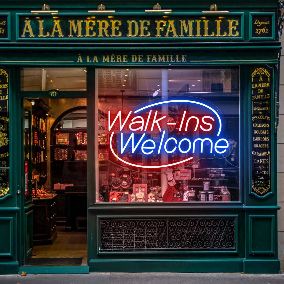 Walk-Ins Welcome Neon Sign Custom Business Welcome Light Signs Restaurant Open Led Light Front Shop Door Wall Art