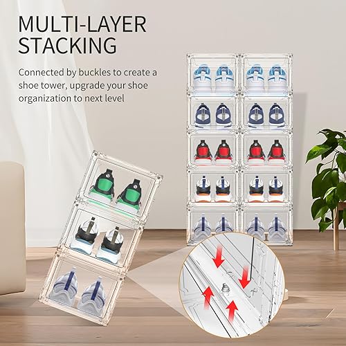 Miniatura 4 de VMBQRTI Caja de almacenamiento de zapatos, caja organizadora de zapatos de plástico transparente apilable para armario, paquete de 8 contenedores de