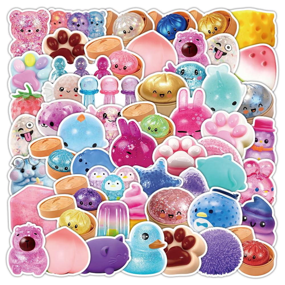 50Pcs Squishy Stickers Cute Kawaii Vinyl Decals for Laptops Skateboards Luggage Helmets Bikes and Phones Fans Lovers and Whimsical Vibe Enthusiasts