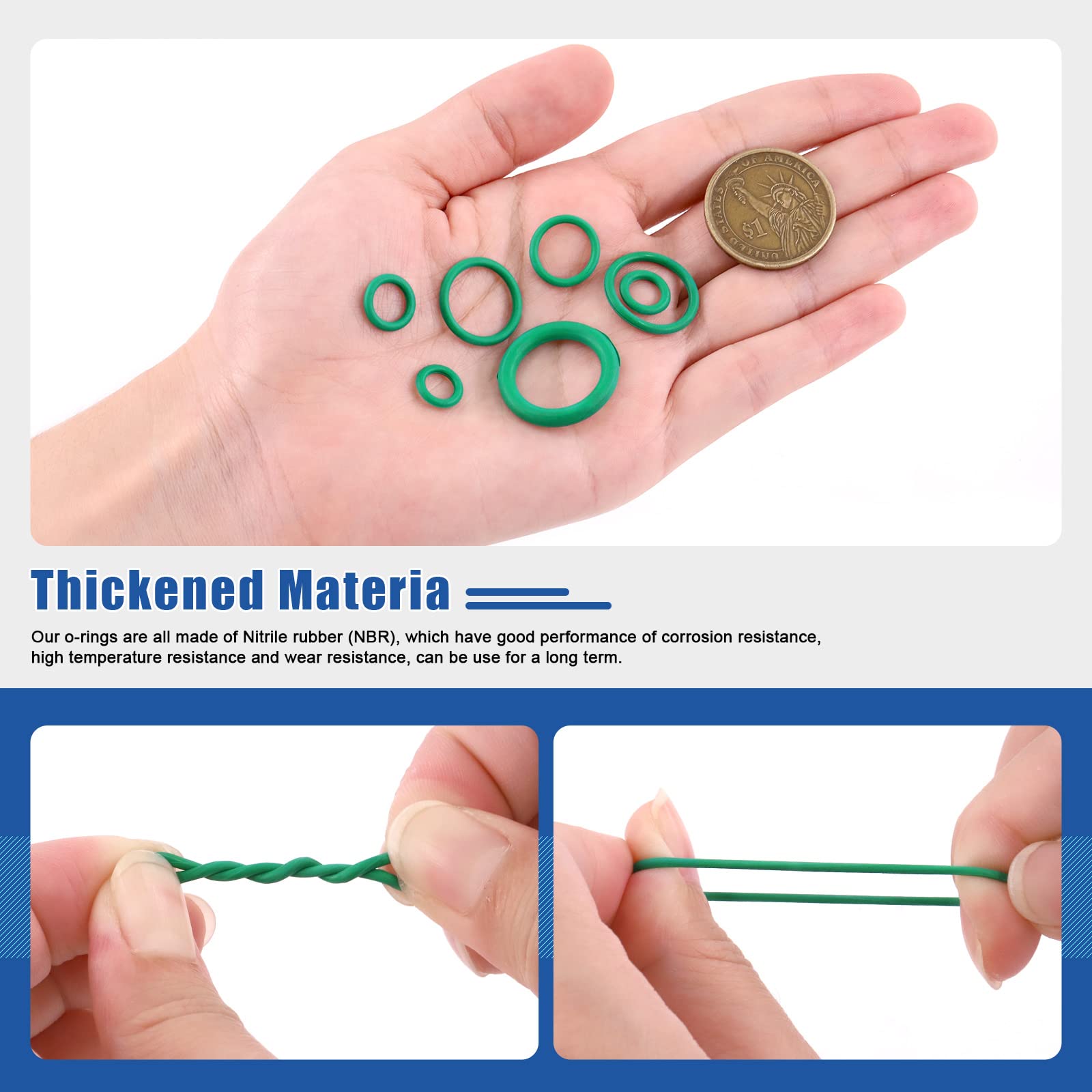 Glarks 270Pcs 18 Sizes Green Rubber O-Ring with 2 Pcs Mini Specialty Precision Pick and Hook Assortment Kit for Car Auto Vehicle Repair Air Conditioning Compressor Seals - Image 4