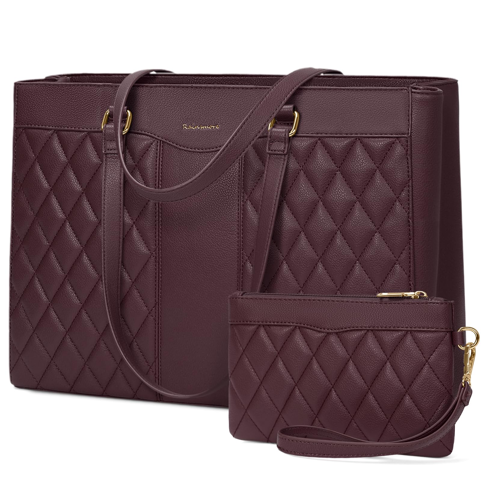 RAINSMORE Laptoptasche Damen 15,6 Zoll Elegant Handtasche Damen Groß Shopper Tasche PU Leder Schultertasche Aktentasche Arbeitstasche für Schule Büro Arbeit