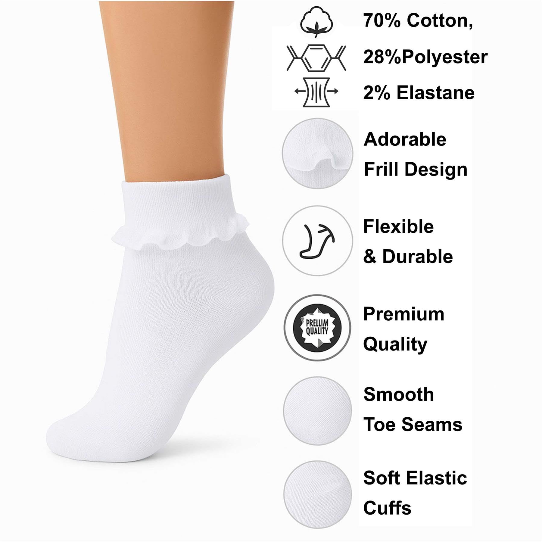 A2Z 4 Kids Lot de 6 paires de chaussettes à volants en dentelle avec bordure en dentelle délicate, parfaites pour habiller les fêtes scolaires et le quotidien, matériau doux et durable