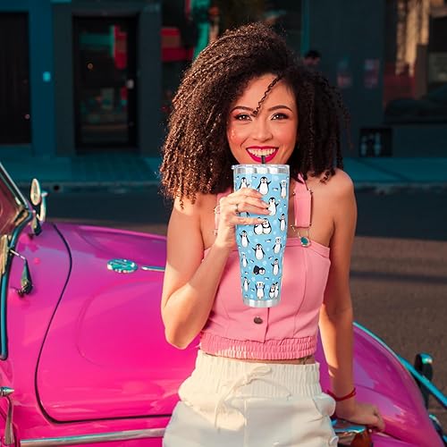 Miniatura 5 de Pingüino - Vaso de 40 onzas con asa y pajilla, lindo pingüino, de acero inoxidable, aislado al vacío, para café helado, botella de agua, viaje,