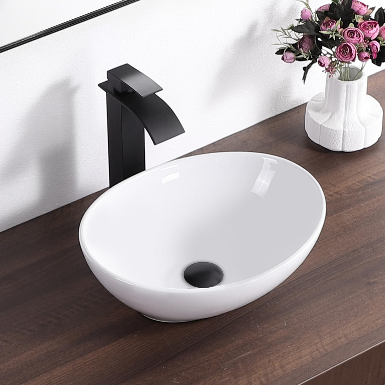 KARAMAG Oval Bathroom Vessel Sink White
