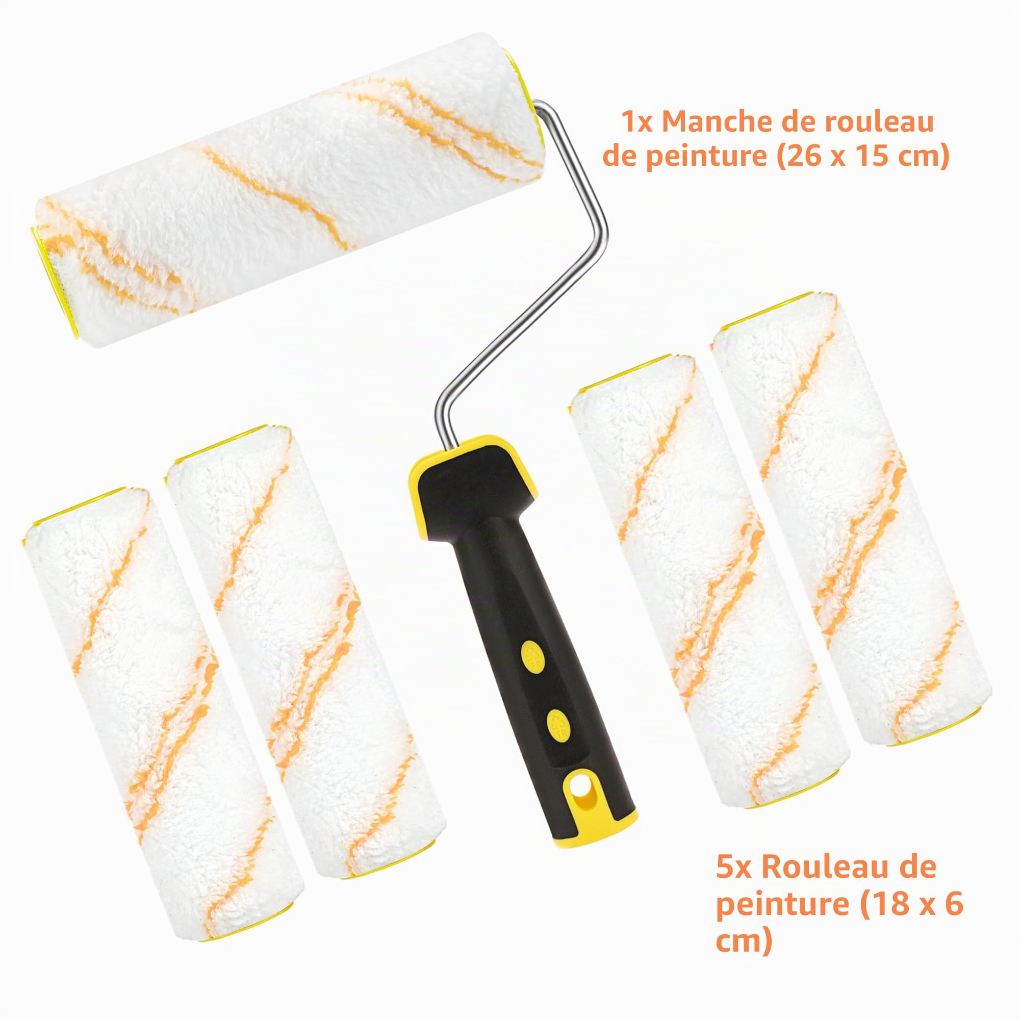 Rouleau de Peinture, 6 Pcs Kit Rouleau à Peinture, 5 Pcs Pinceaux de Peinture Rouleaux（18cm）+ 1 Poignée, Diamand Ensemble de Peintre, Rouleau et Recharge Pour le Mur et le Plafond Antigoutte.
