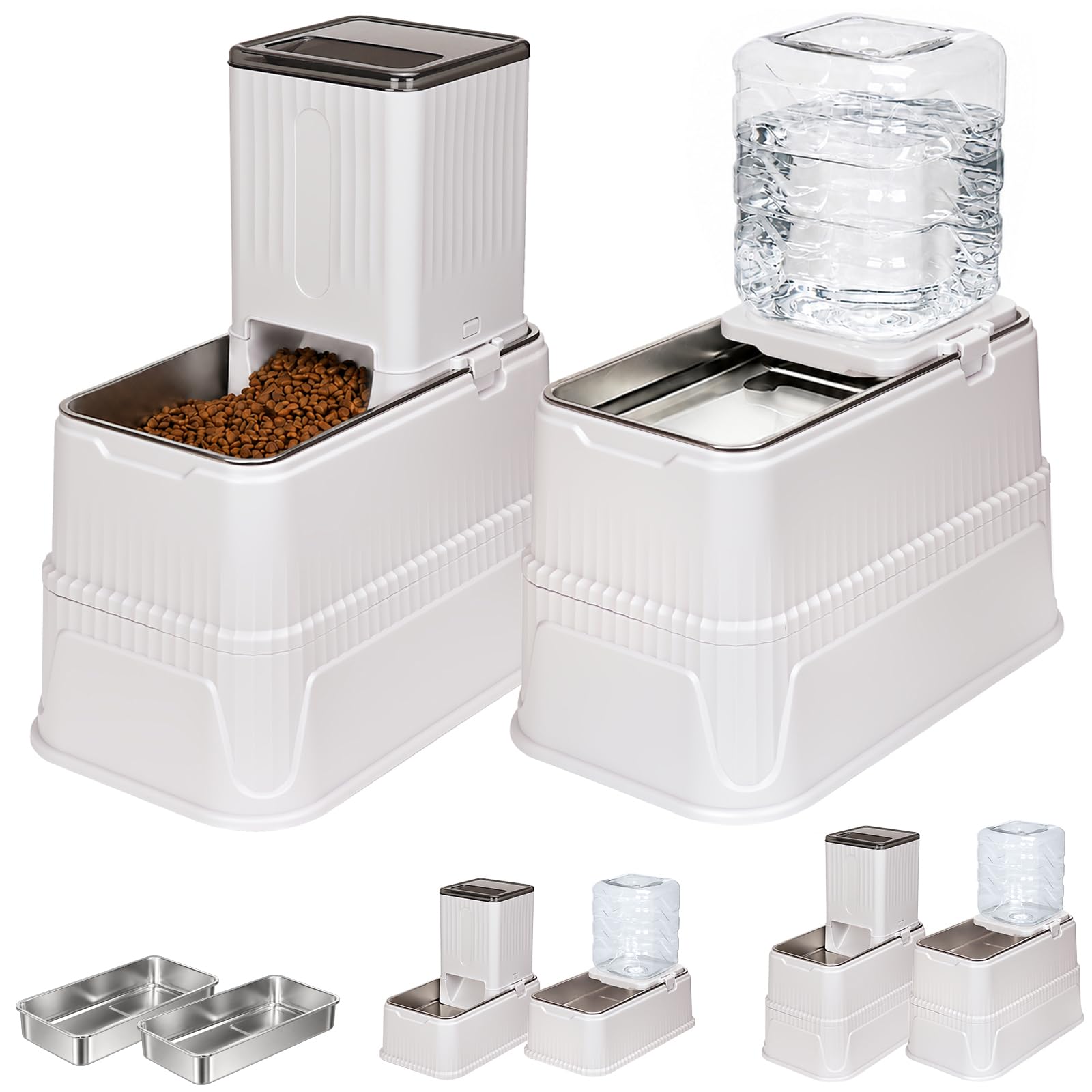 Erhöhtes Hundefutter und Wassernapf Set Schwerkraft Automatisches Nachfüllen, Große Hunde Edelstahlnäpfe mit Boden, Erhöhter Hundefutterspender & Wasserflasche für Hunde, Katzen, Tragbarer