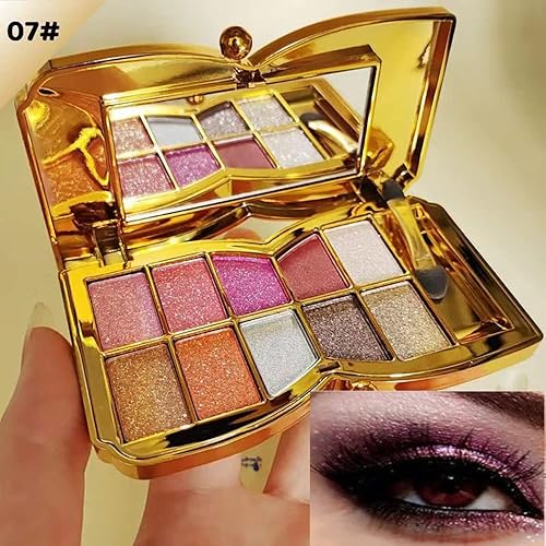 Miniatura 41 de Paleta de sombras de ojos doradas brillantes – 10 colores brillantes sombra de ojos purpurina altamente pigmentada, de larga duración, impermeable