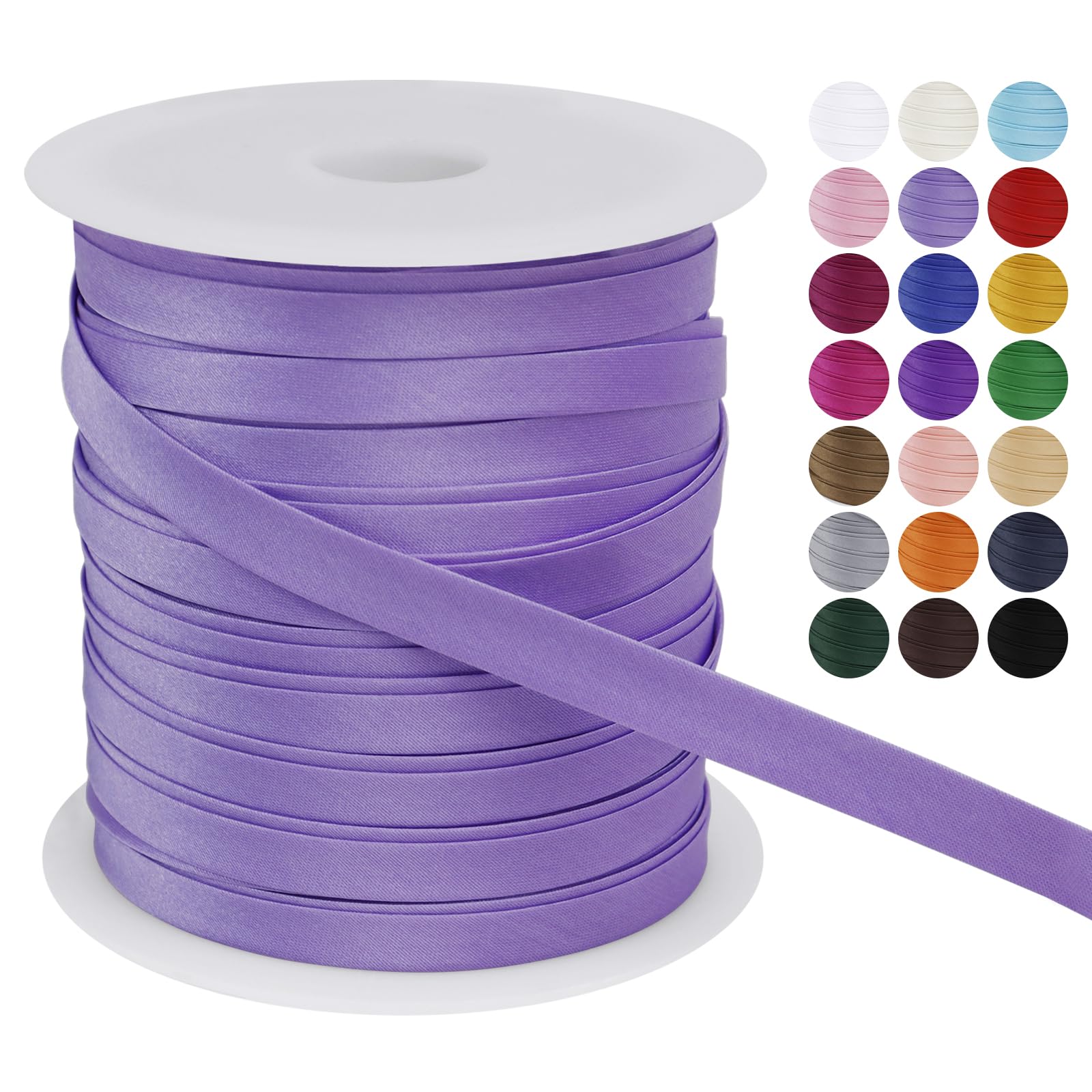 LEREATI Satin Bias Binding Tape for Sewing 2/5 Inch x 50m Sewing Bias Tape Double Fold, Upholstery Webbing Tape for Sewing, Bunting, Seaming, Quilting, Hemming (Light Purple)