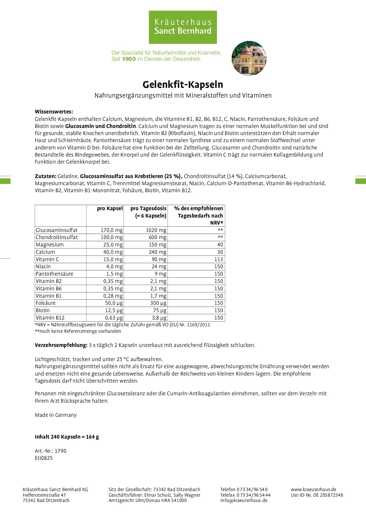 Sanct Bernhard Gelenkfit Kapseln, Kurpackung 720 Kapseln | mit Glucosamin, mit Chondroitin