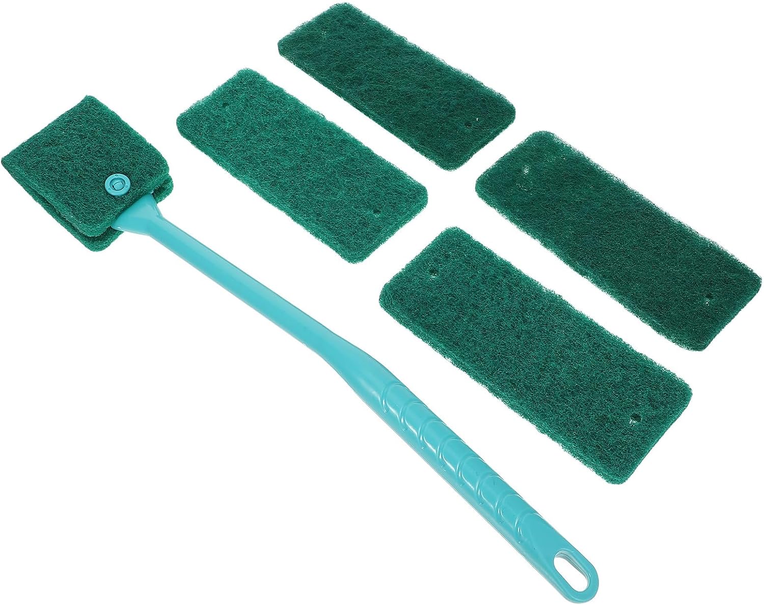 Fish Tank Cleaning Brush Set Ergonomic Long Handle with 4 Replacement Scrubbers, Double-Sided Abs Sponge Brush 15.75 Inch Green for Aquarium Glass and Fish Bowls